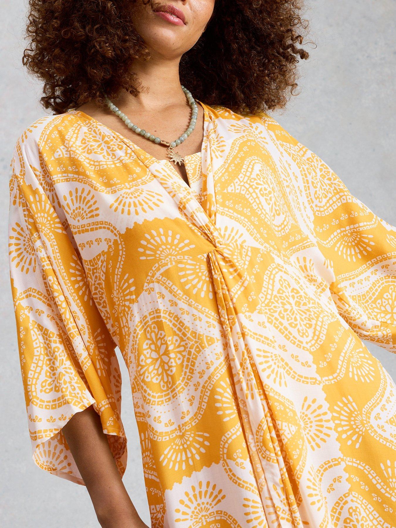 Image 4 of 6 of White Stuff Cleo V Neck&nbsp;Kimono - Yellow Print&nbsp;