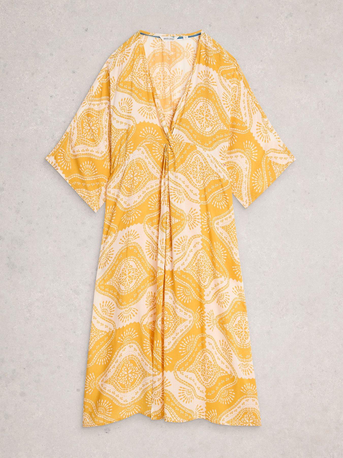 Image 5 of 6 of White Stuff Cleo V Neck&nbsp;Kimono - Yellow Print&nbsp;