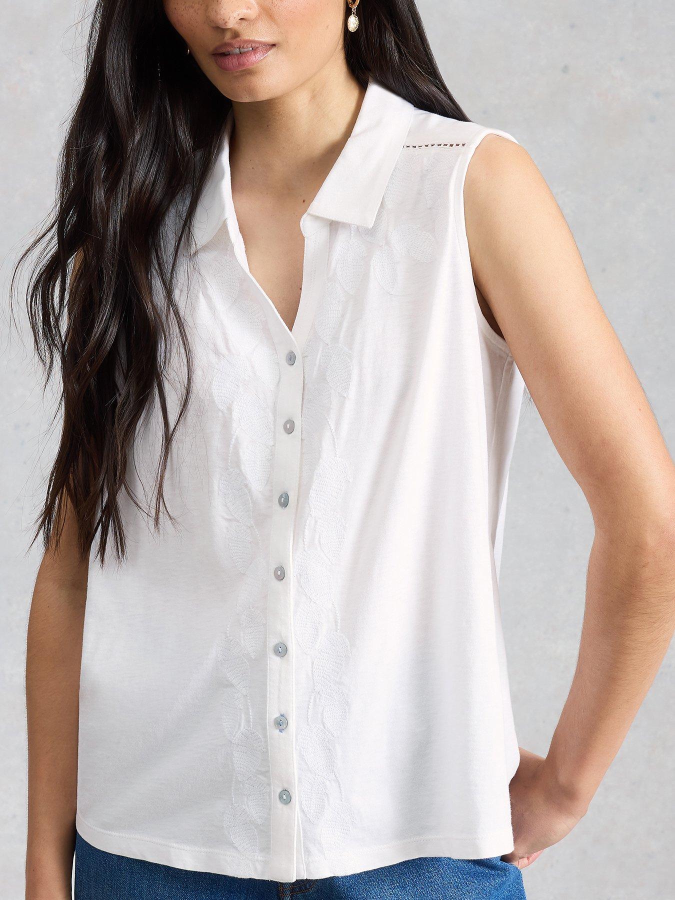 White Stuff Amy Embroidered Sleeveless Shirt - White