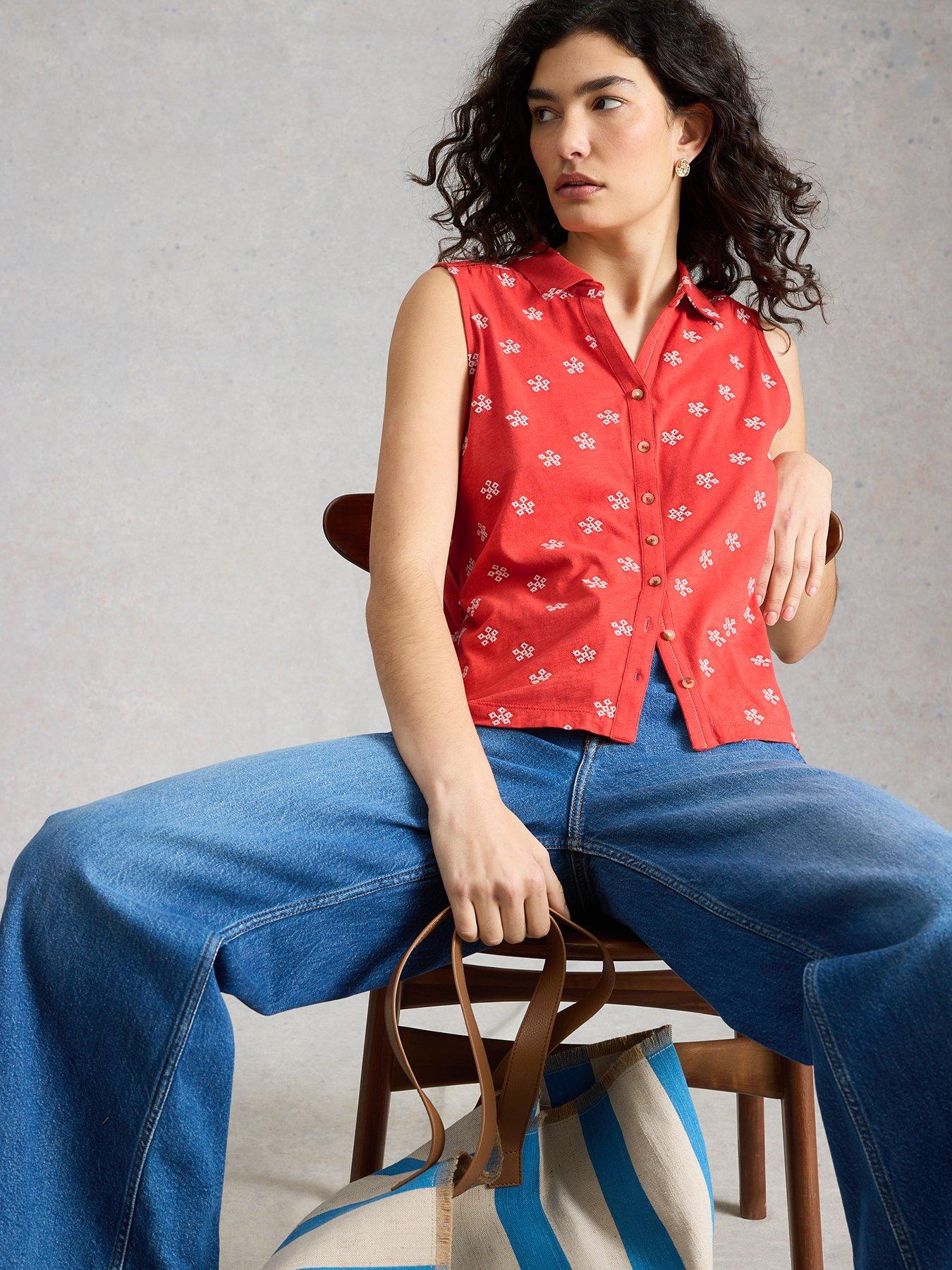 Image 4 of 6 of White Stuff Amy Emb Sleeveless Shirt