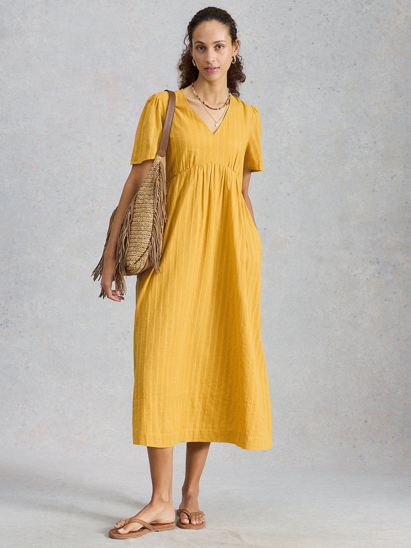 White Stuff Lucy Metallic Midi Dress - Yellow