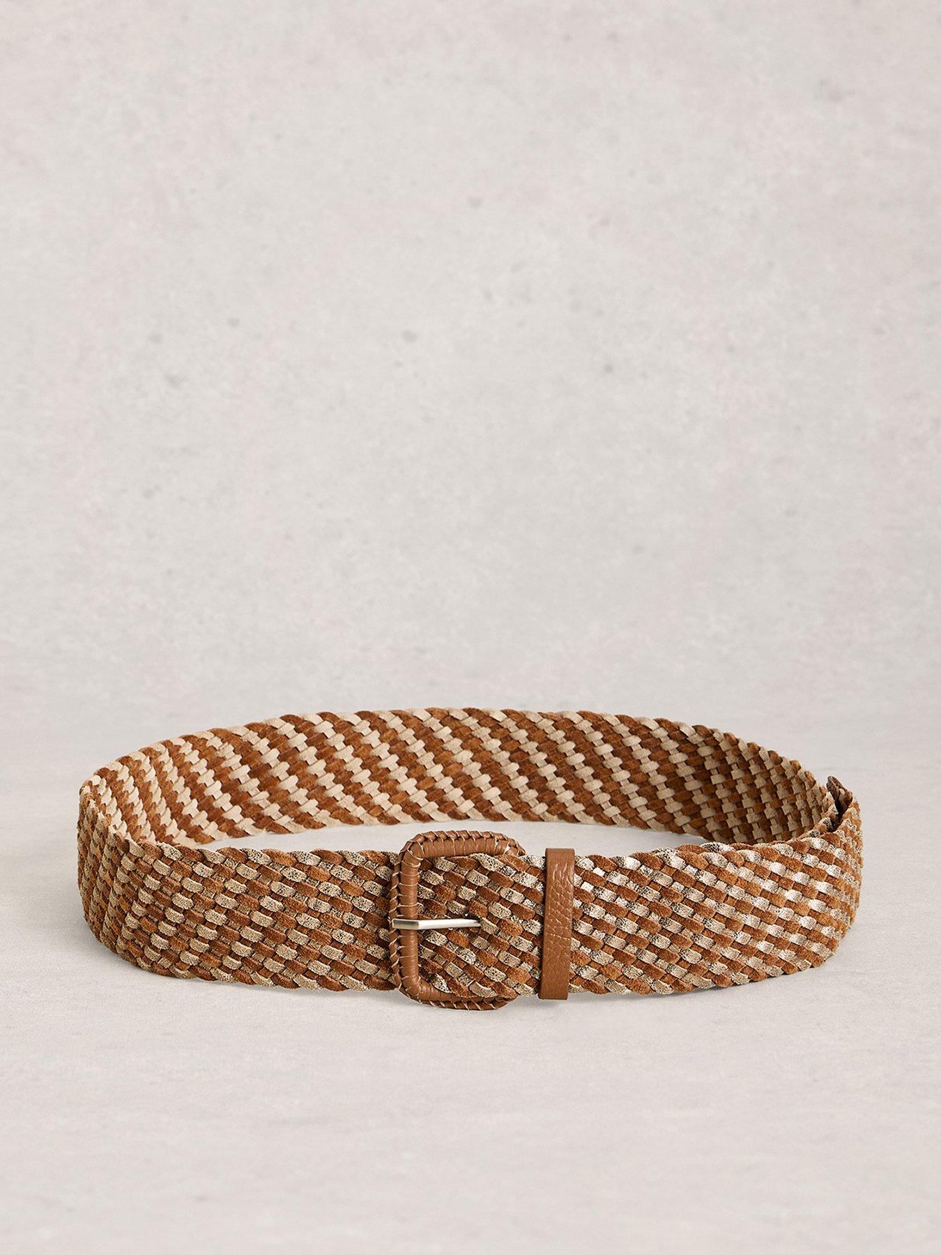Image 1 of 3 of White Stuff Leather Wide Weave Belt - Beige