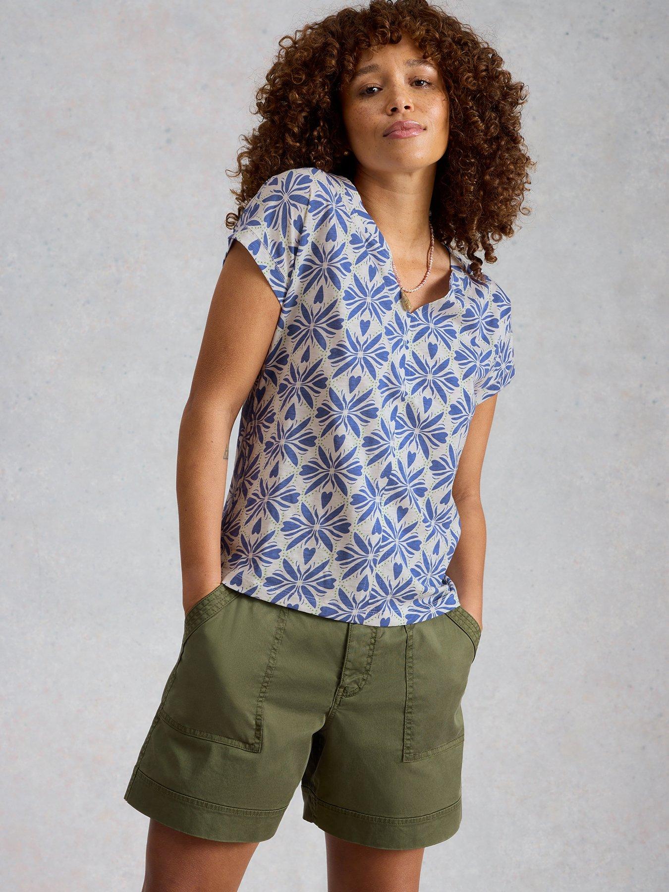 White Stuff Nelly Notch Neck Tee - Blue