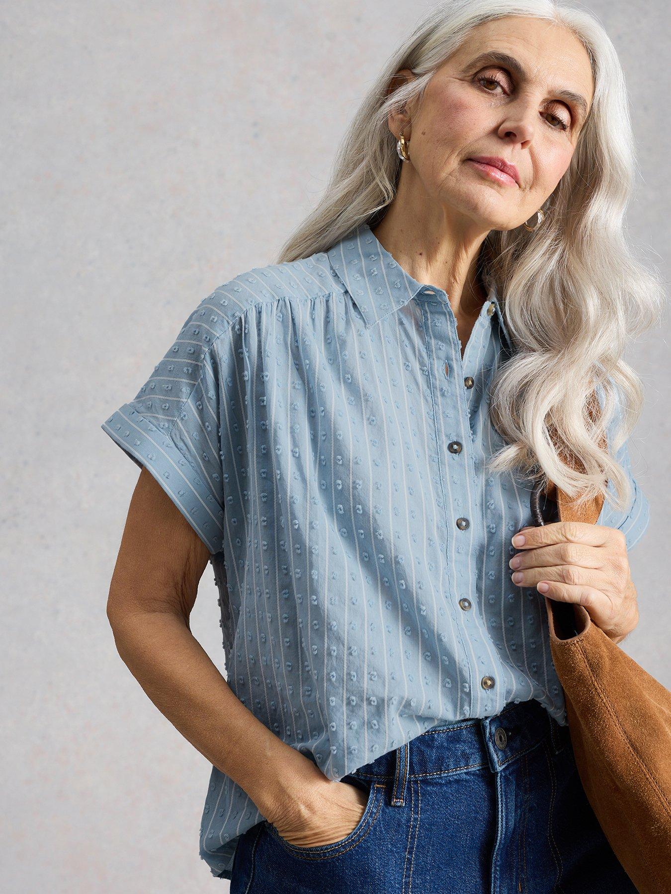 Image 1 of 6 of White Stuff Orla Button Through Shirt - Blue