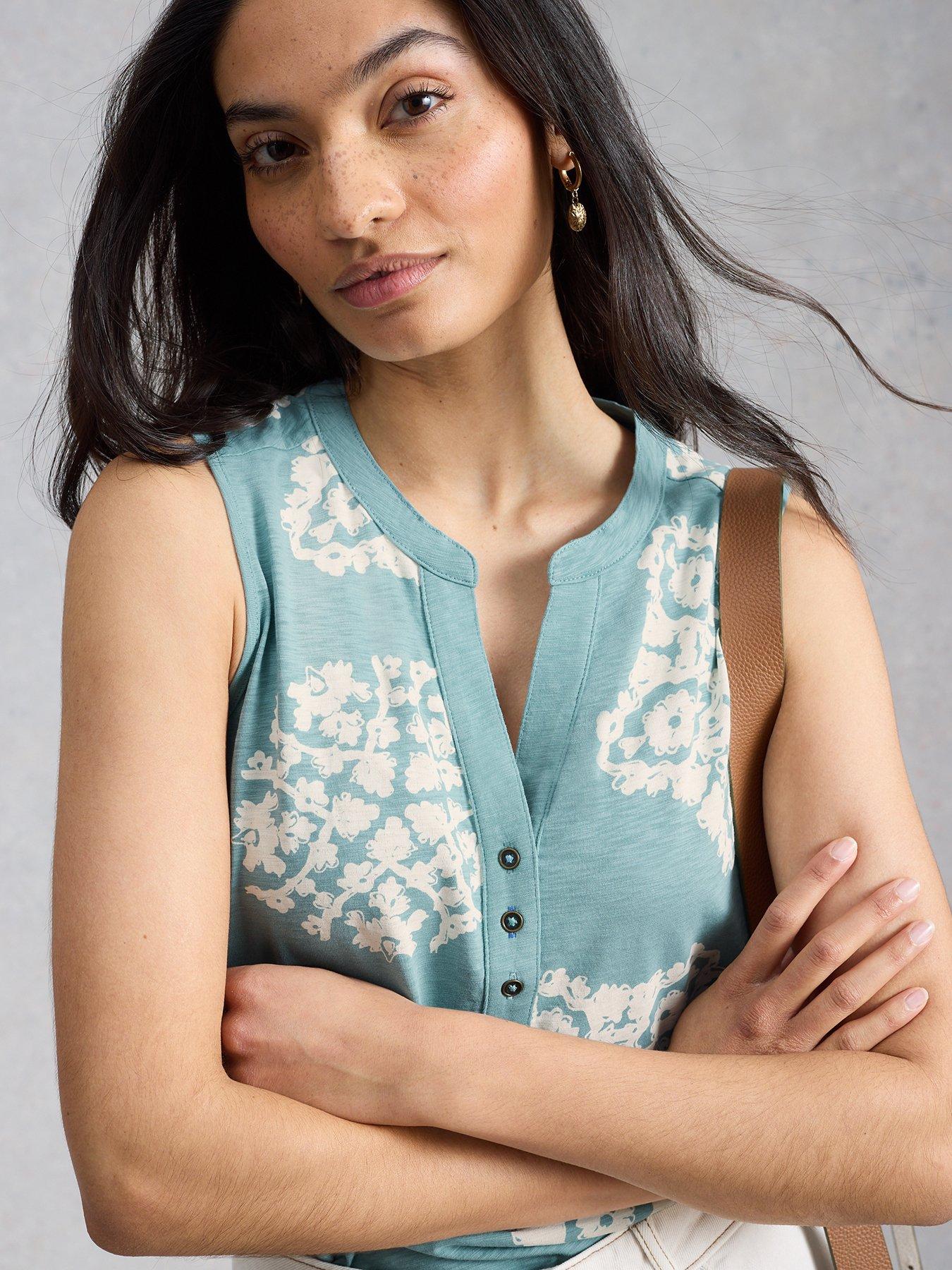 Image 1 of 6 of White Stuff Nora Notch Vest Top - Blue