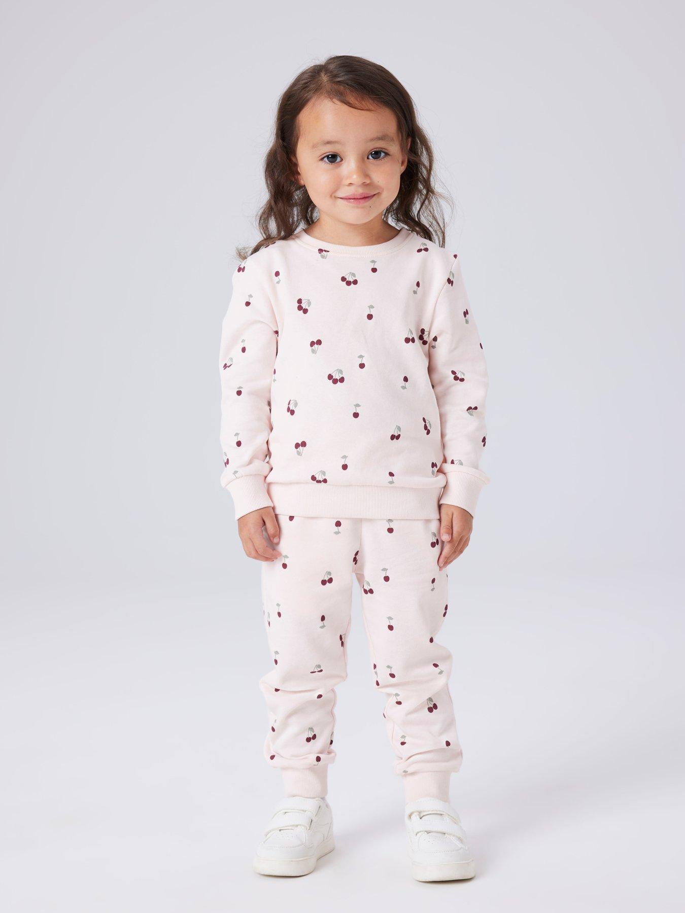 Name It Girls Cherry Print Co-ord Joggers, Pink, Size Age: 7 Years