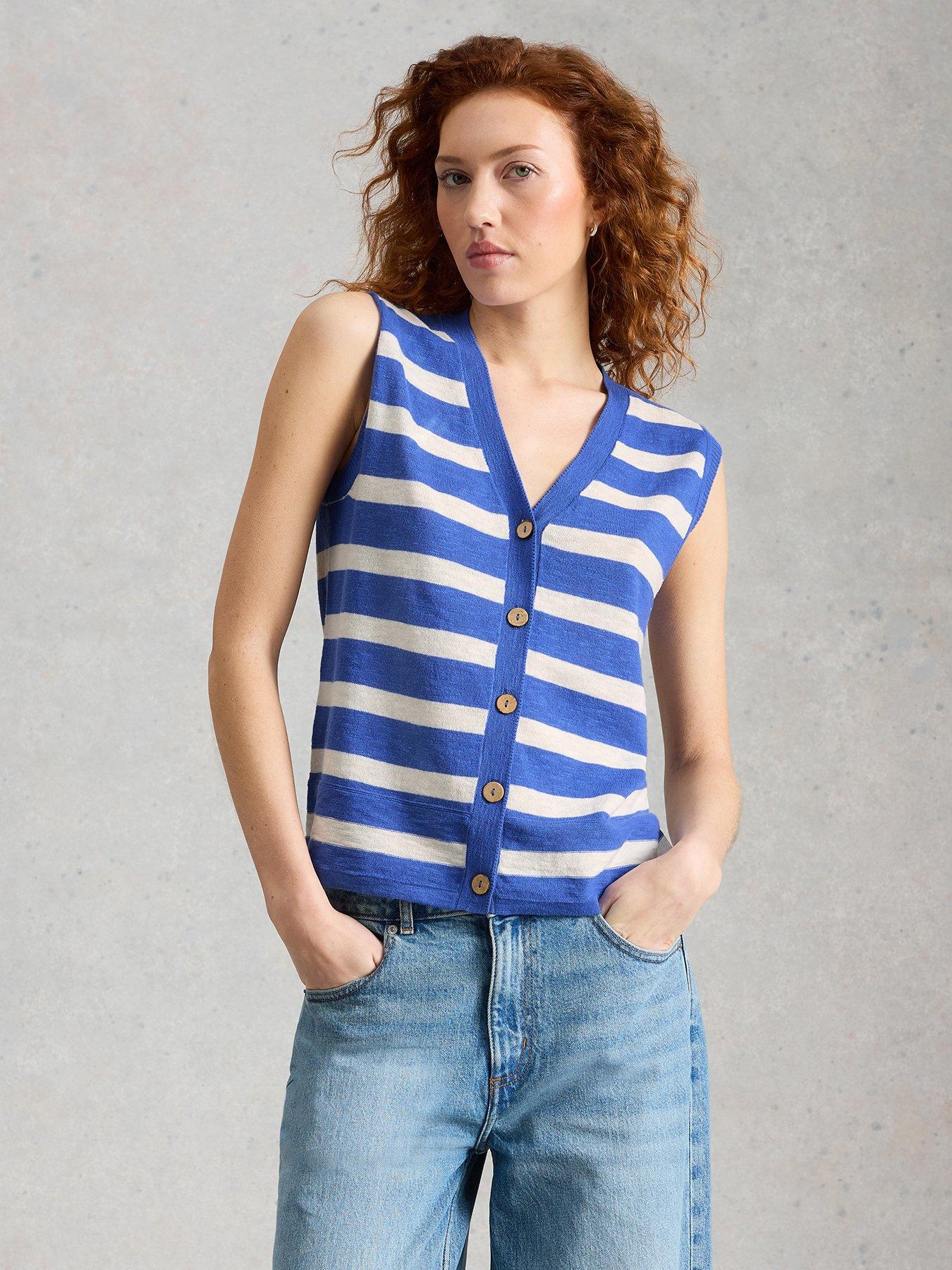 White Stuff Nova Linen Blend Stripe Tank Top - Blue