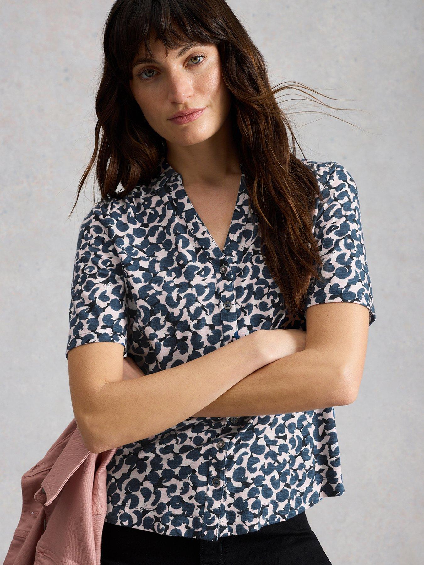 White Stuff Annie Ss Jersey Shirt, Blue, Size 18, Women