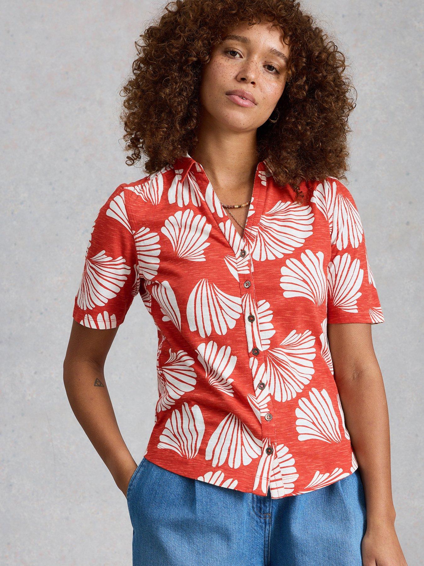 White Stuff Annie Short Sleeve Jersey Shirt - Red
