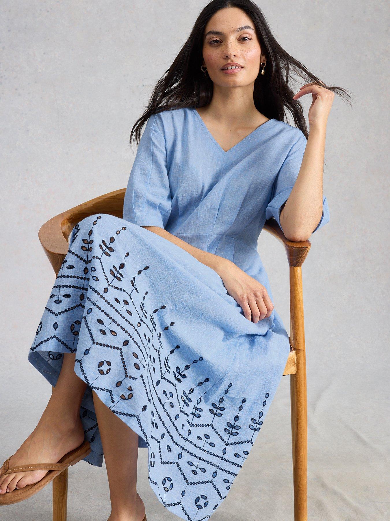 Image 3 of 6 of White Stuff Kate Broderie Midi Dress - Blue