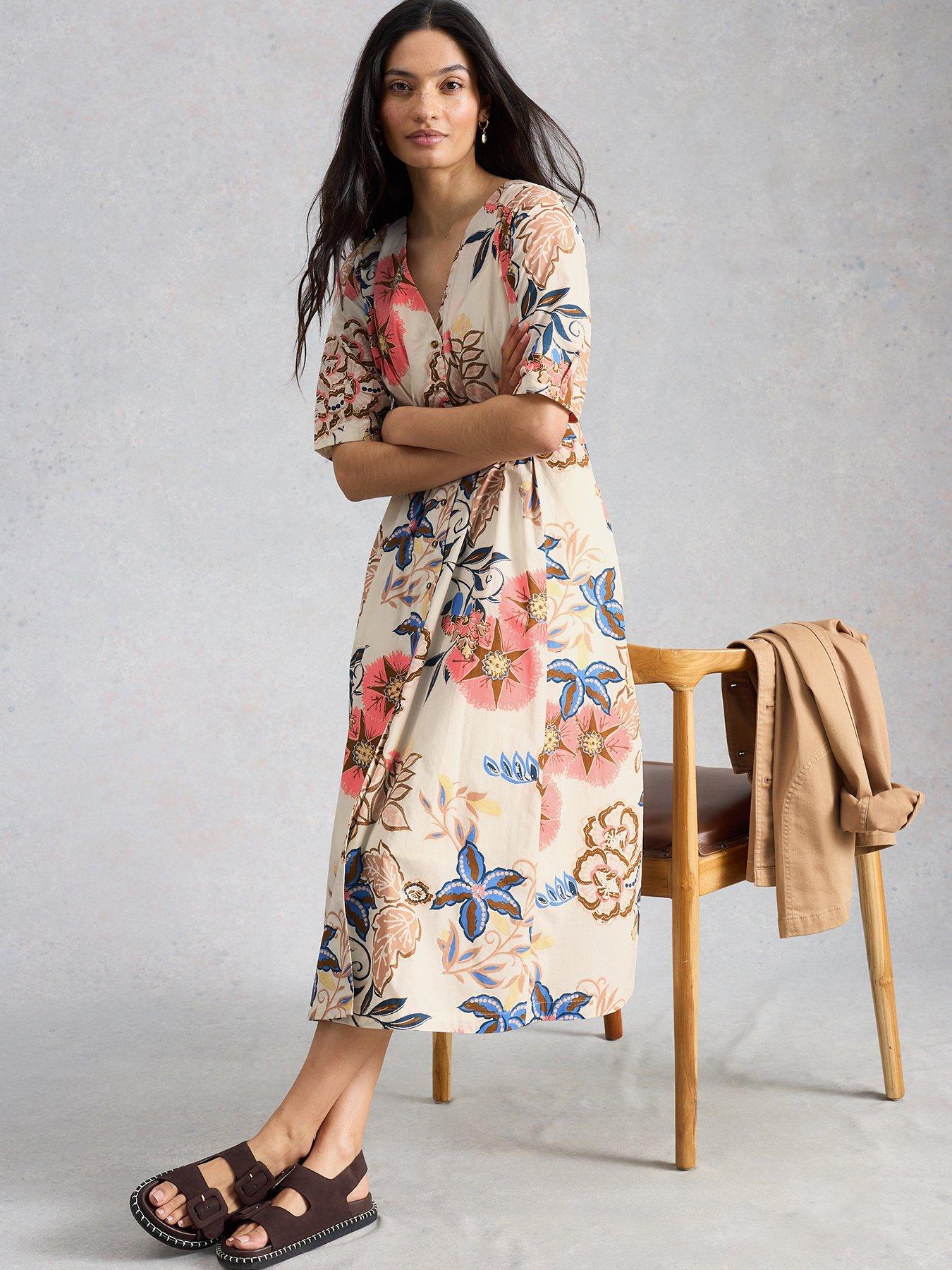 Image 1 of 6 of White Stuff Kate Button Through Midi Dress - Ivory