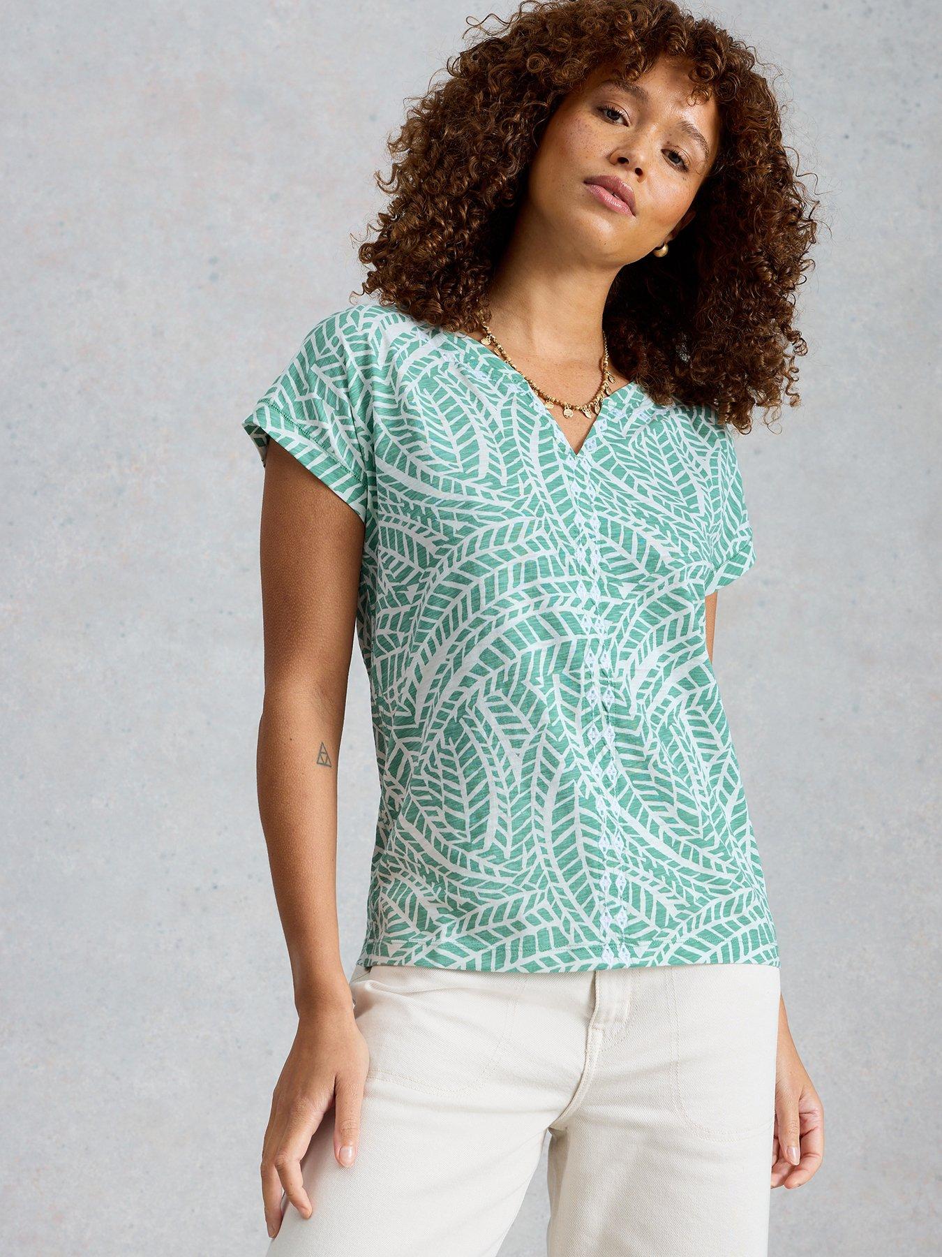 White Stuff Nelly Print Embroidered Tee - Blue