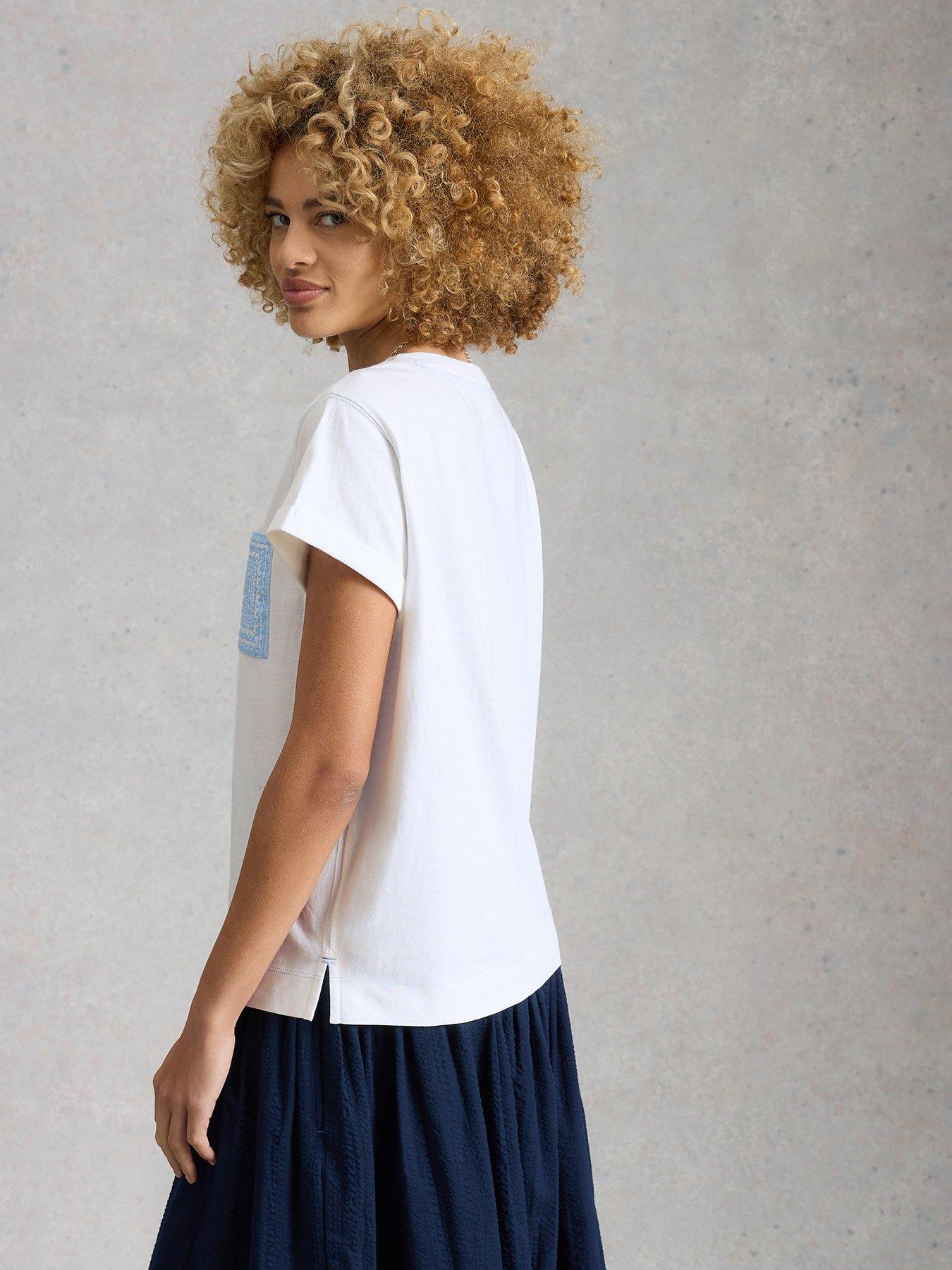Image 2 of 6 of White Stuff Gina Embroidered Pocket Tee - White
