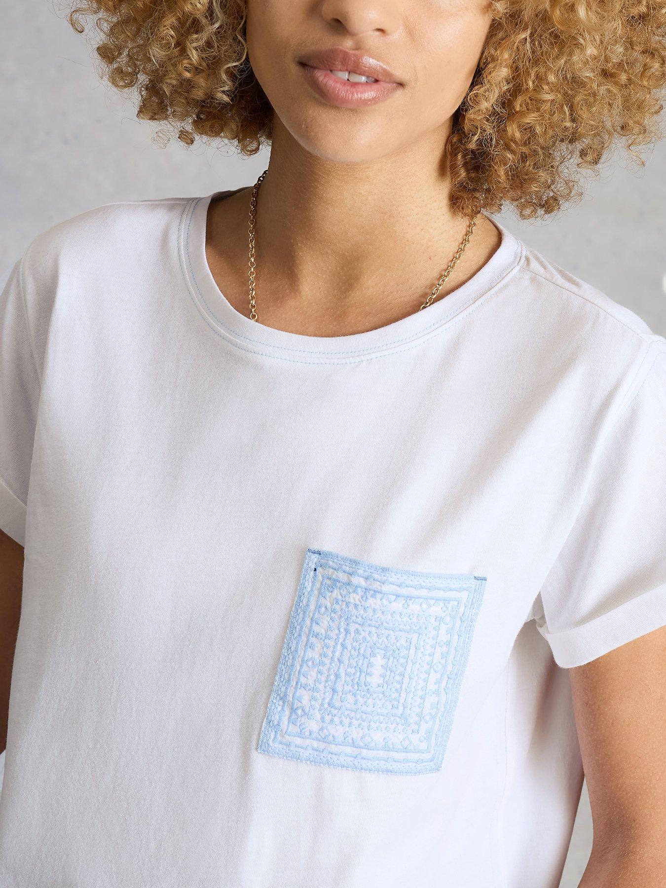 Image 4 of 6 of White Stuff Gina Embroidered Pocket Tee - White