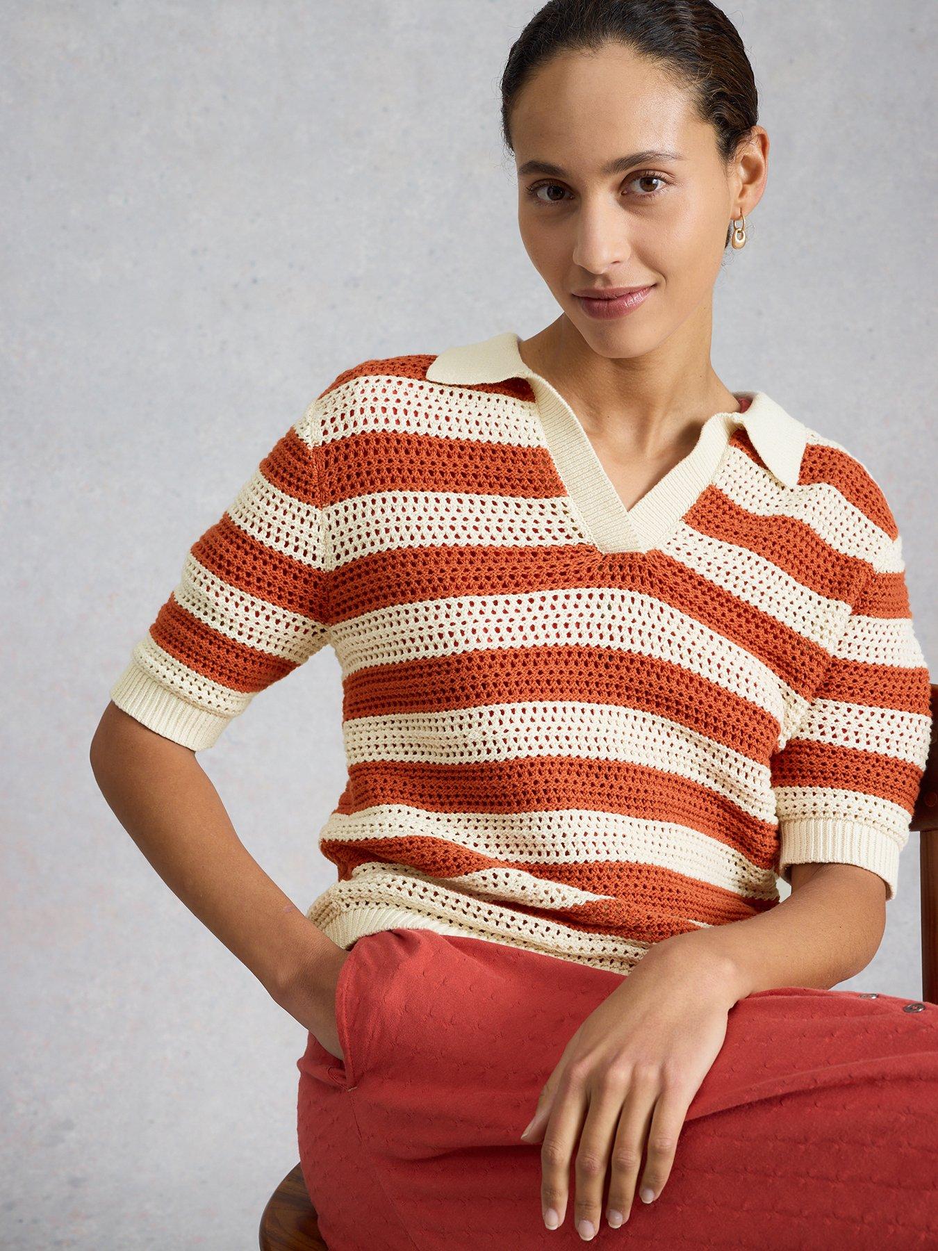White Stuff Cooper Knitted Stripe Polo Top - Brown