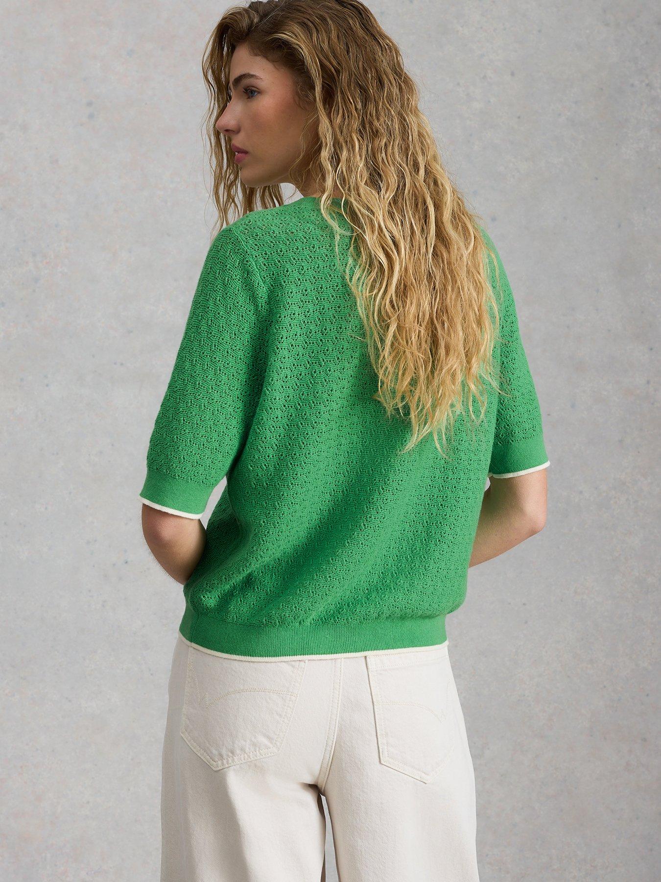 Image 2 of 6 of White Stuff Holly Pointelle T-Shirt - Green