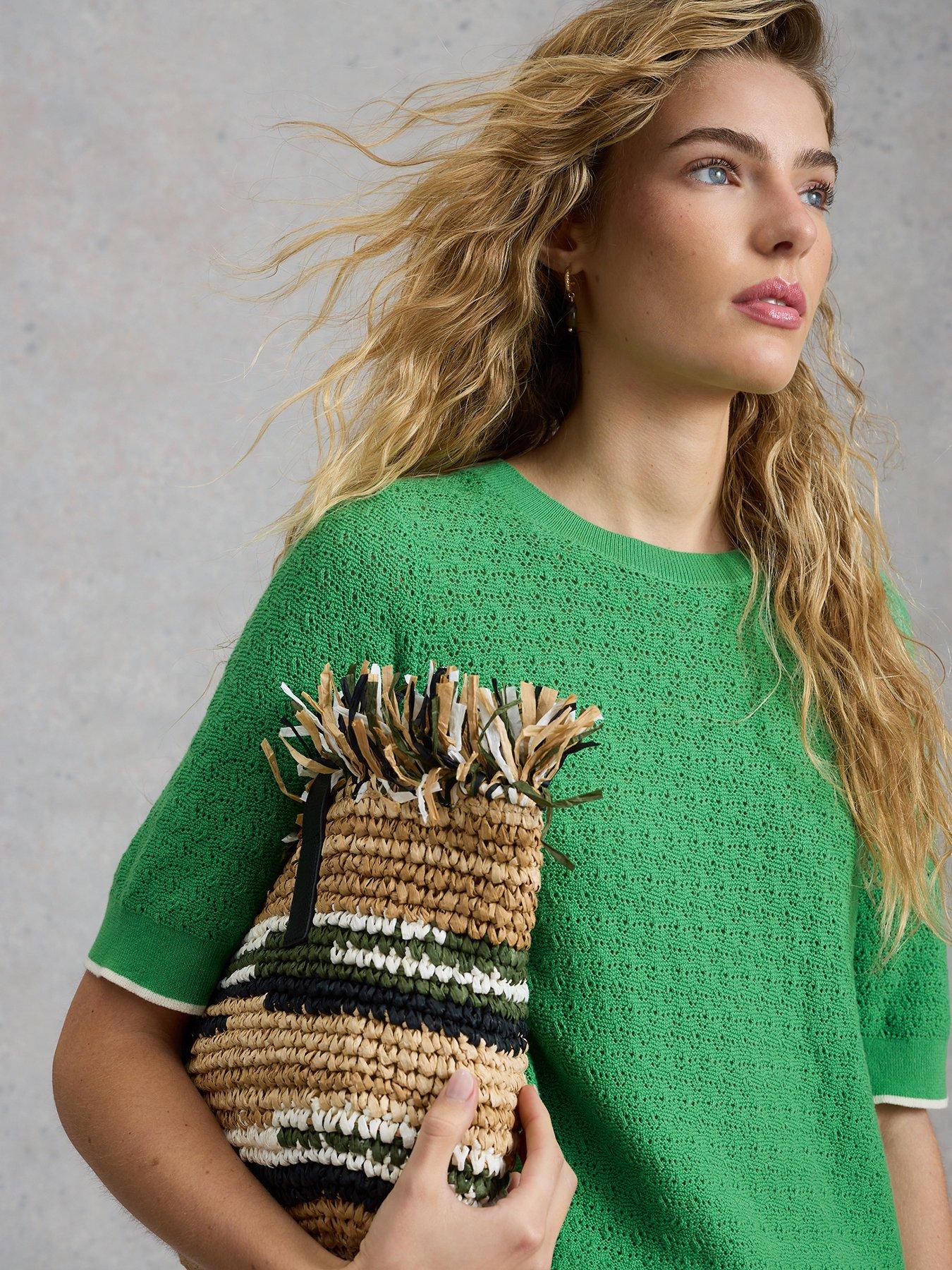 Image 4 of 6 of White Stuff Holly Pointelle T-Shirt - Green