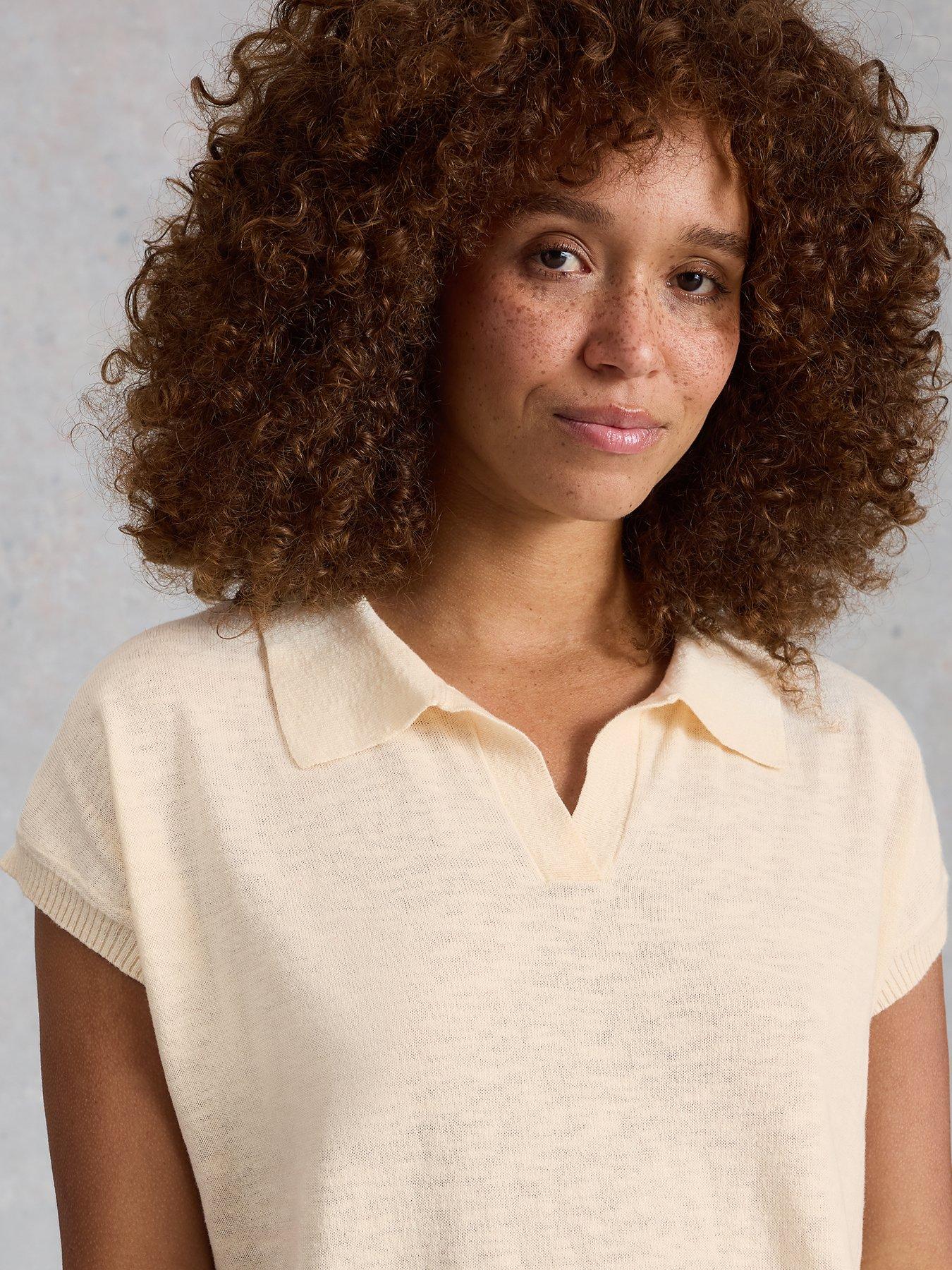 White Stuff Ginni Linen Polo T-Shirt - Natural White | Very