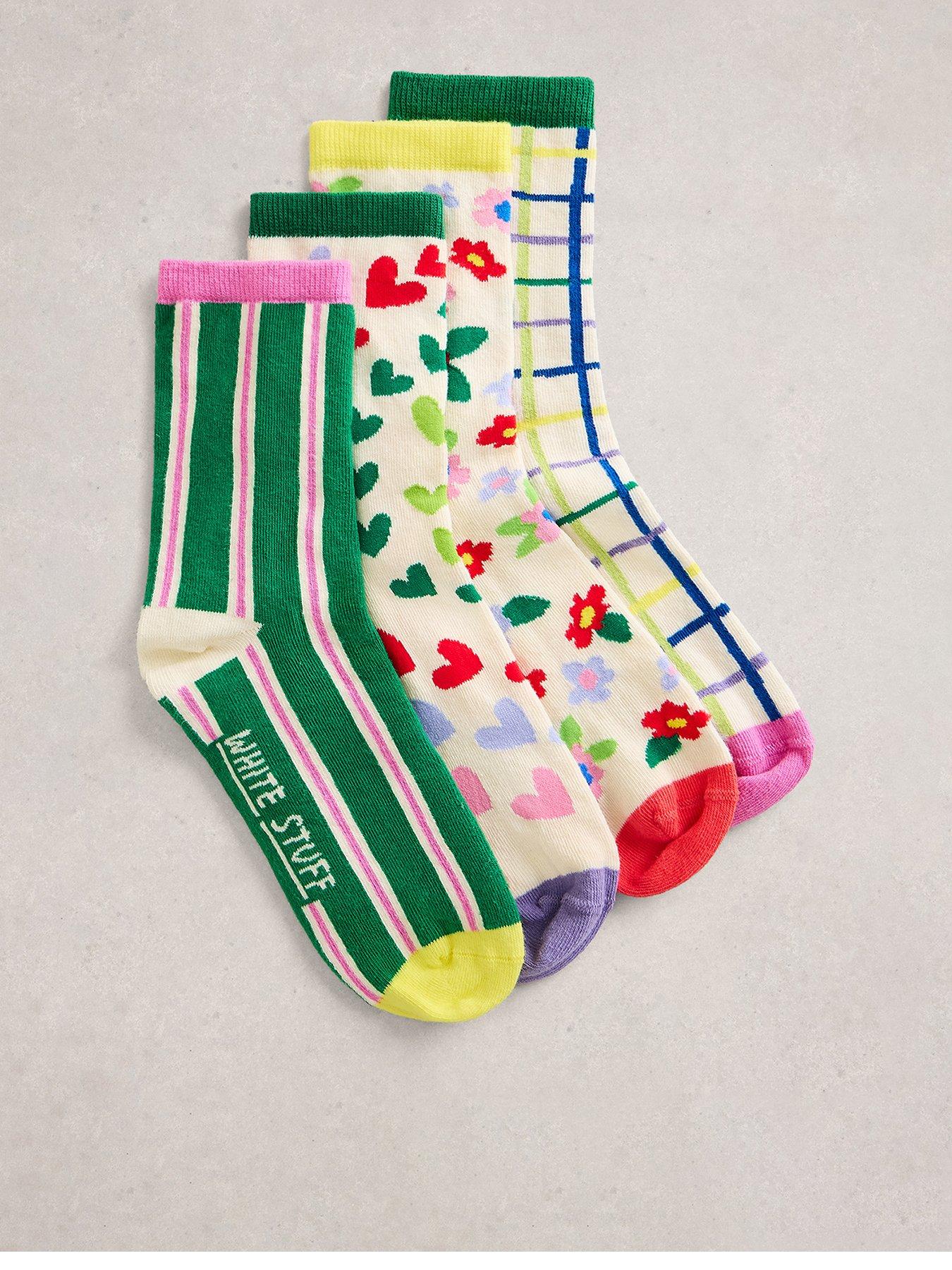 White Stuff 4Pk Bright Pattern Ankle Socks - Green