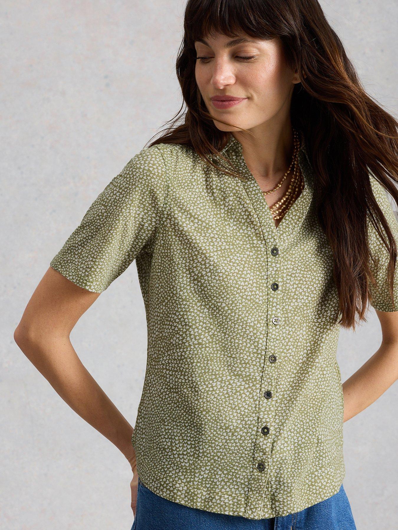 White Stuff Annie Ss Jersey Shirt, Green, Size 14, Women