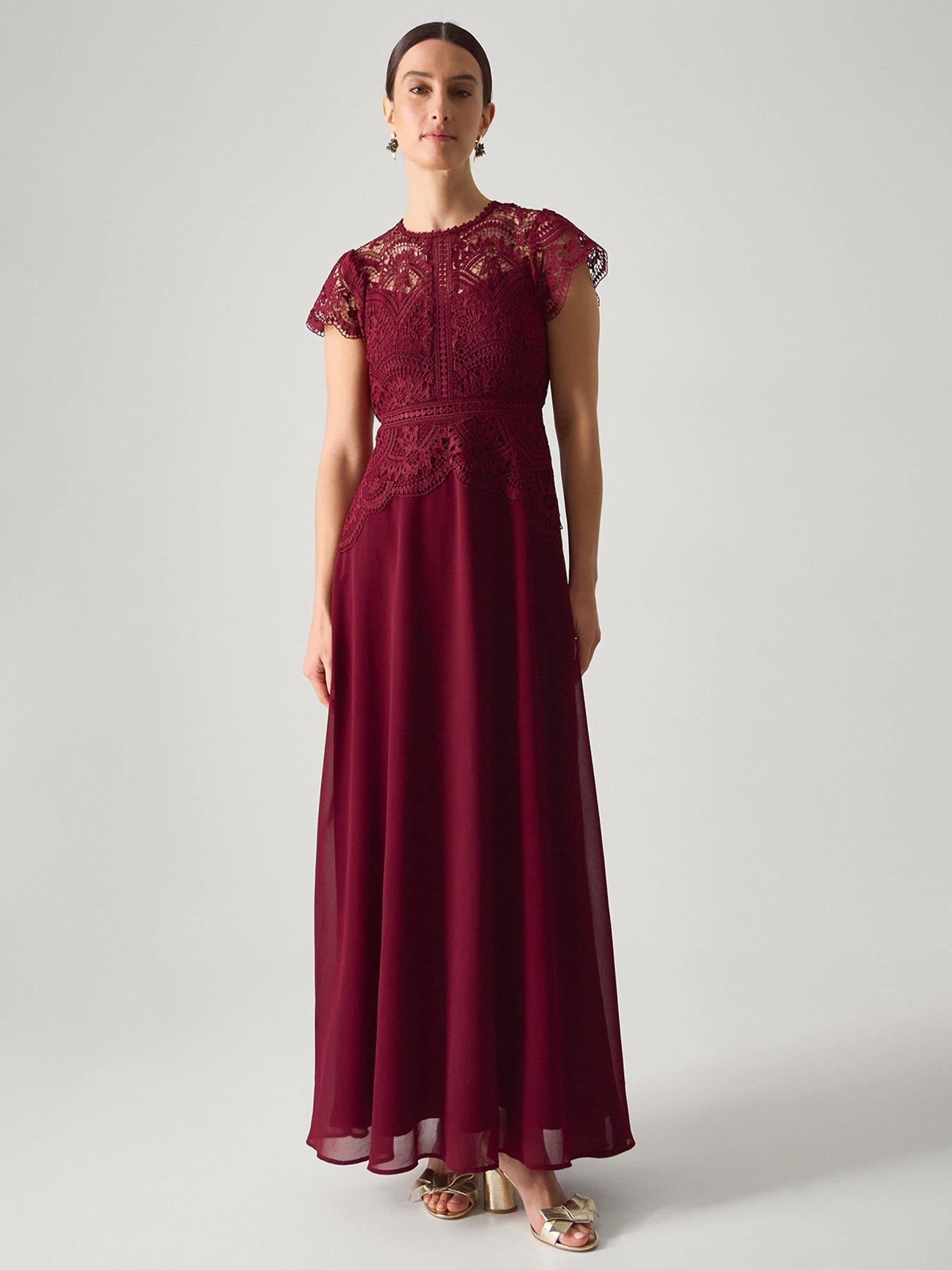 Image 1 of 5 of Monsoon Monica Lace Maxi Dress - Red