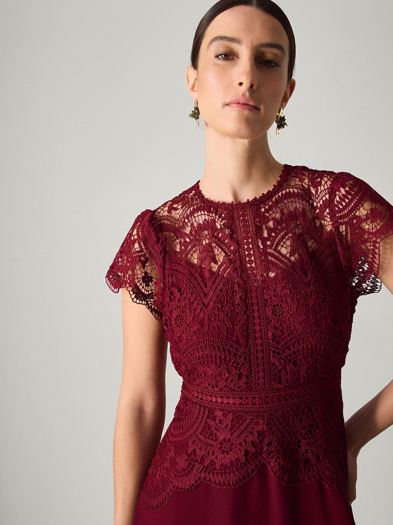 Image 3 of 5 of Monsoon Monica Lace Maxi Dress - Red