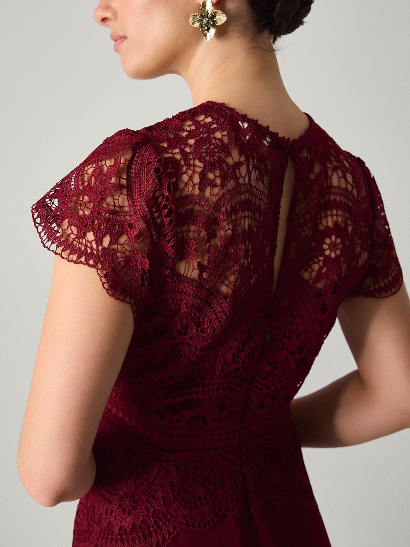 Image 4 of 5 of Monsoon Monica Lace Maxi Dress - Red
