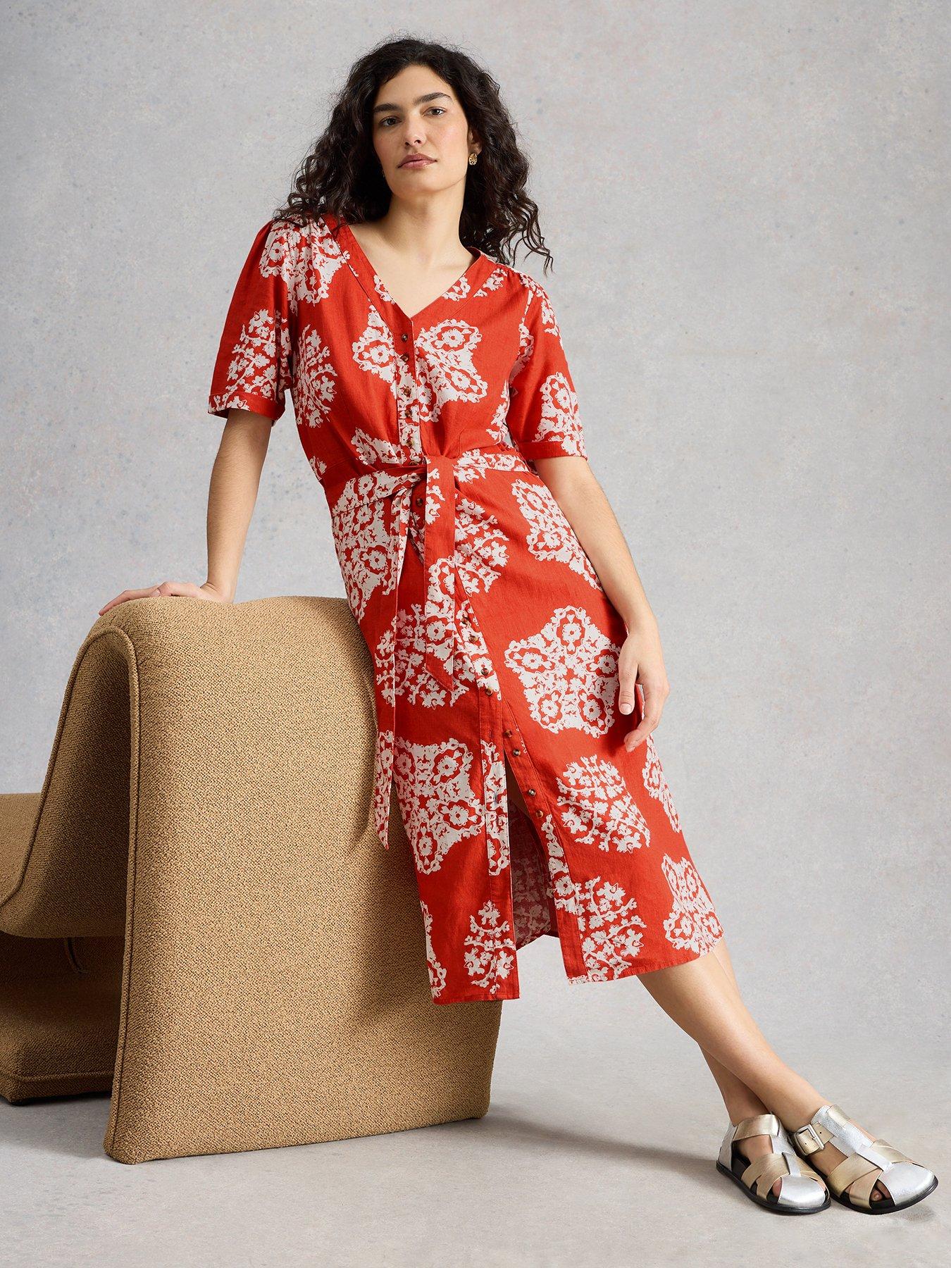 White Stuff Val Linen Blend Dress - Red