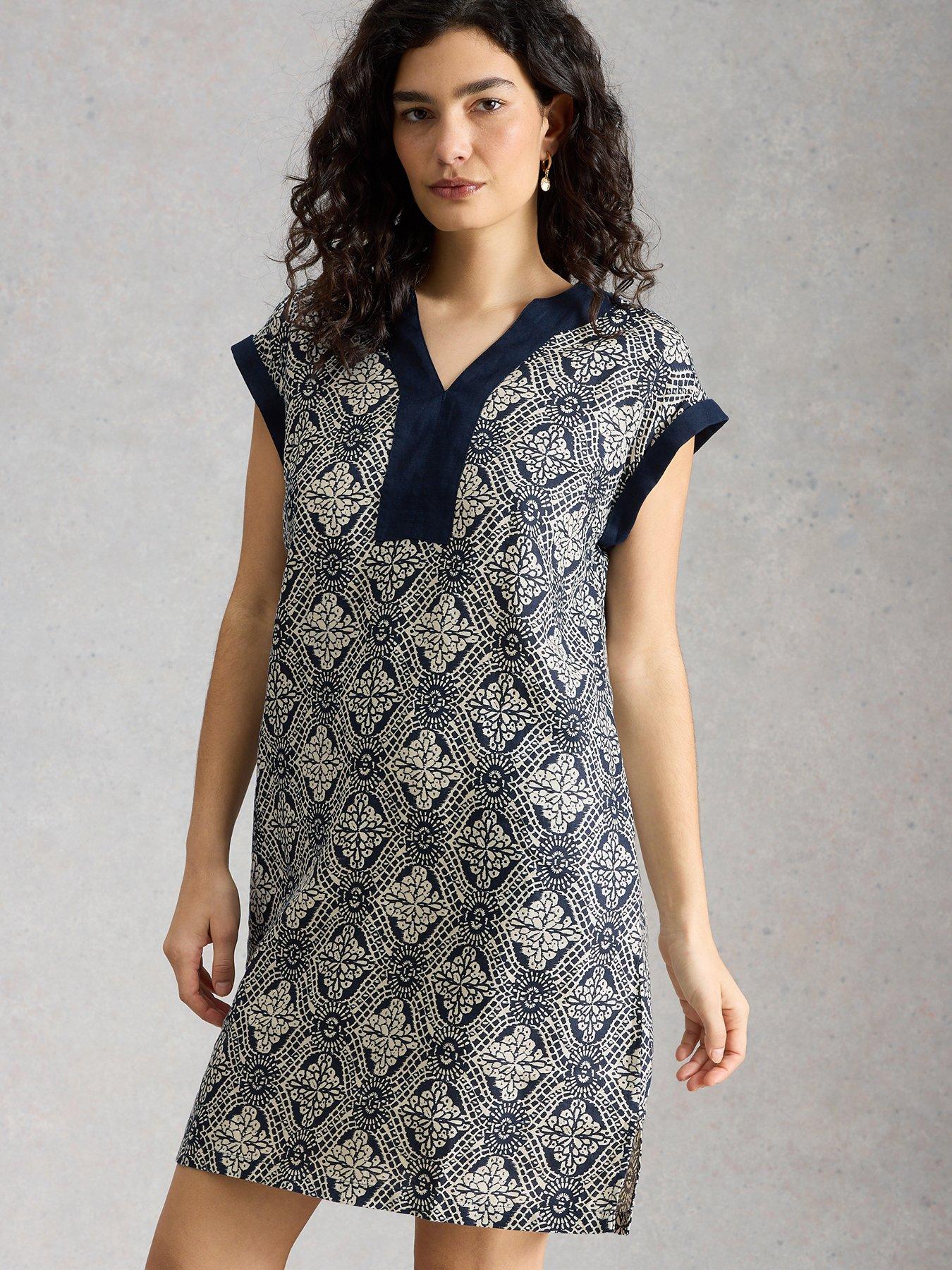 White Stuff Jilly Linen Dress - Blue