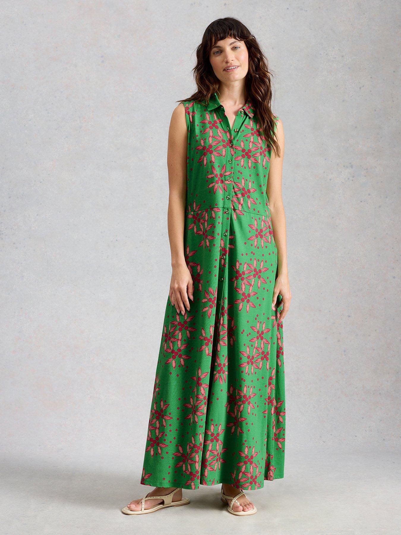 White Stuff Rua Maxi Jersey Shirt Dress, Green, Size 8, Women