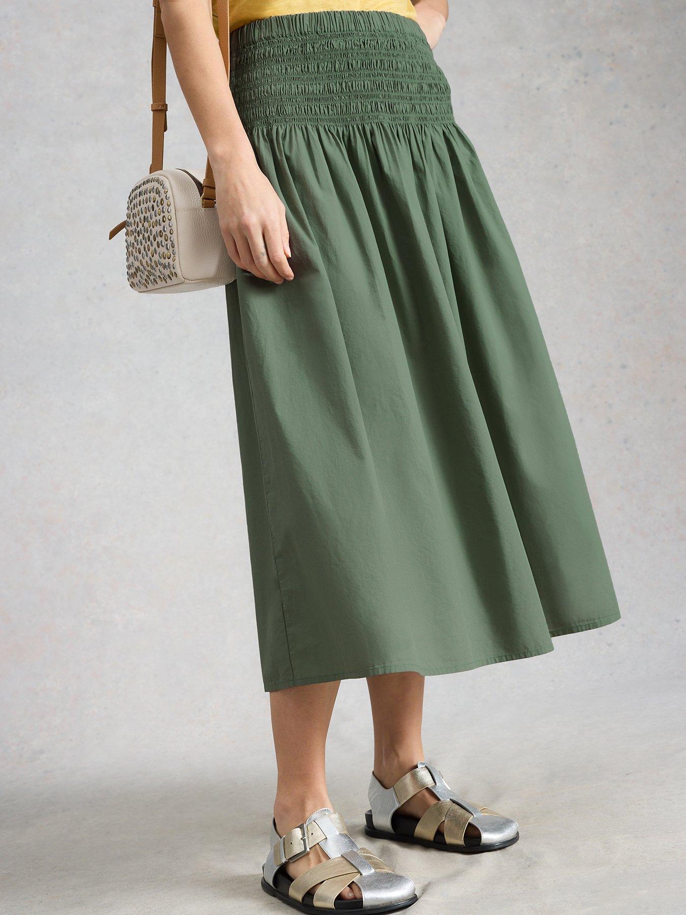 White Stuff Suri Shirred Midi Skirt - Green