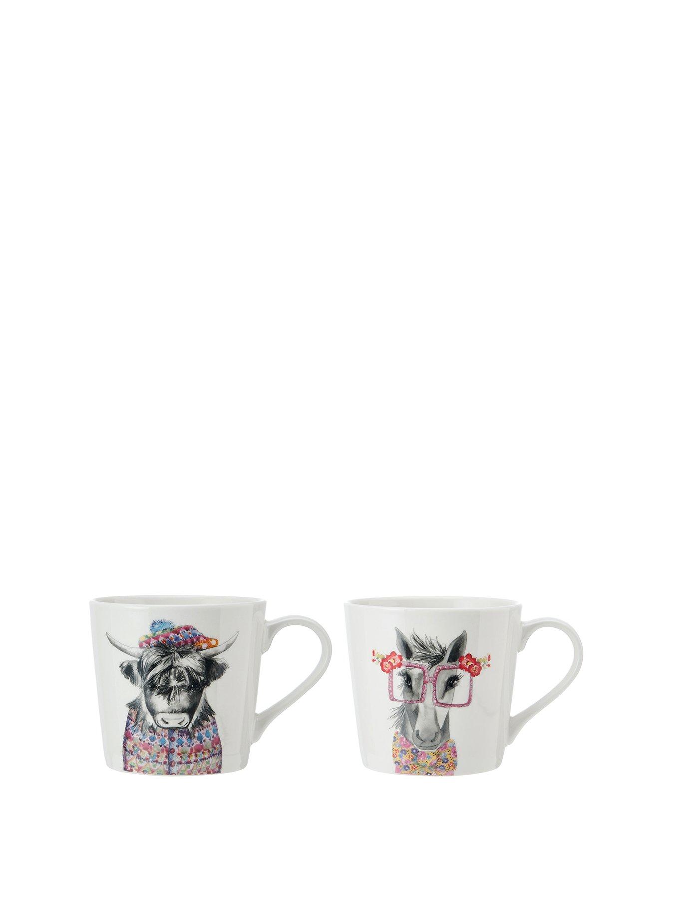 Mikasa TipperleyHill Fine China Mugs Highland Cow and Horse Print - Set of 2