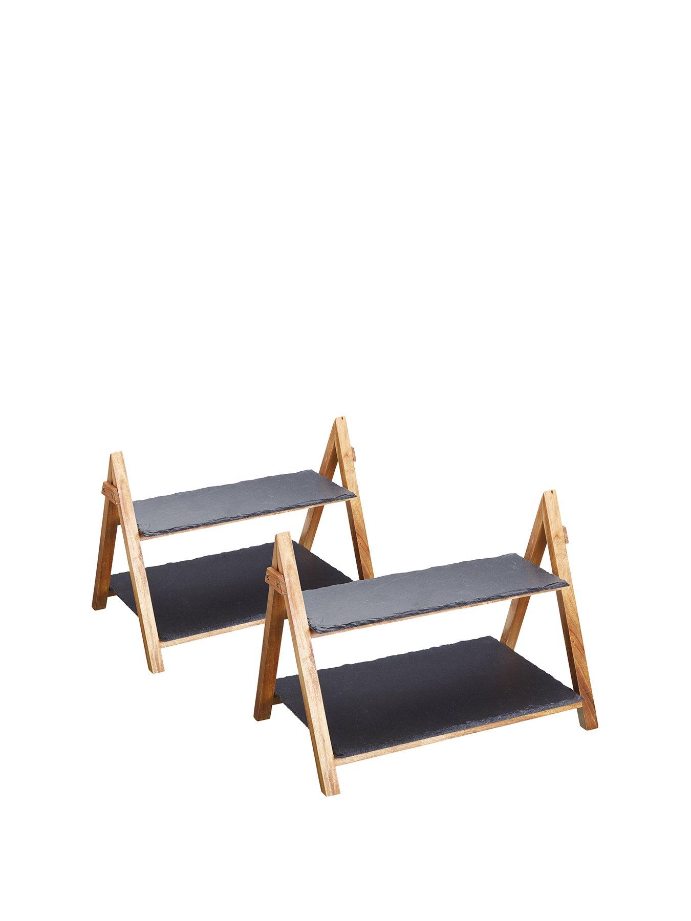 Image 2 of 6 of Artesa Two Tier Slate and Wood Serving Stands - Set of 2