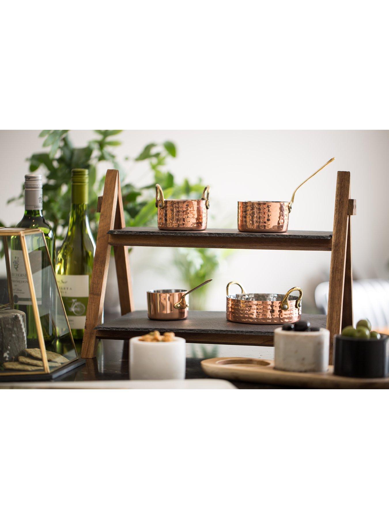 Image 4 of 6 of Artesa Two Tier Slate and Wood Serving Stands - Set of 2