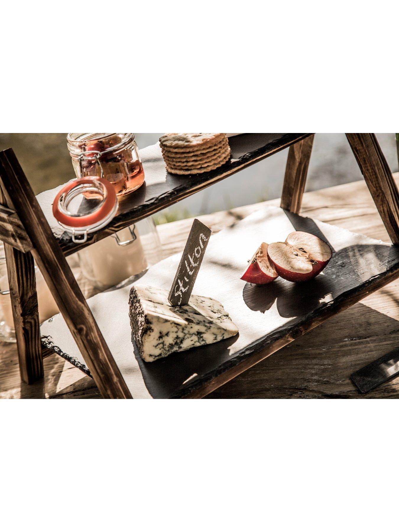Image 5 of 6 of Artesa Two Tier Slate and Wood Serving Stands - Set of 2