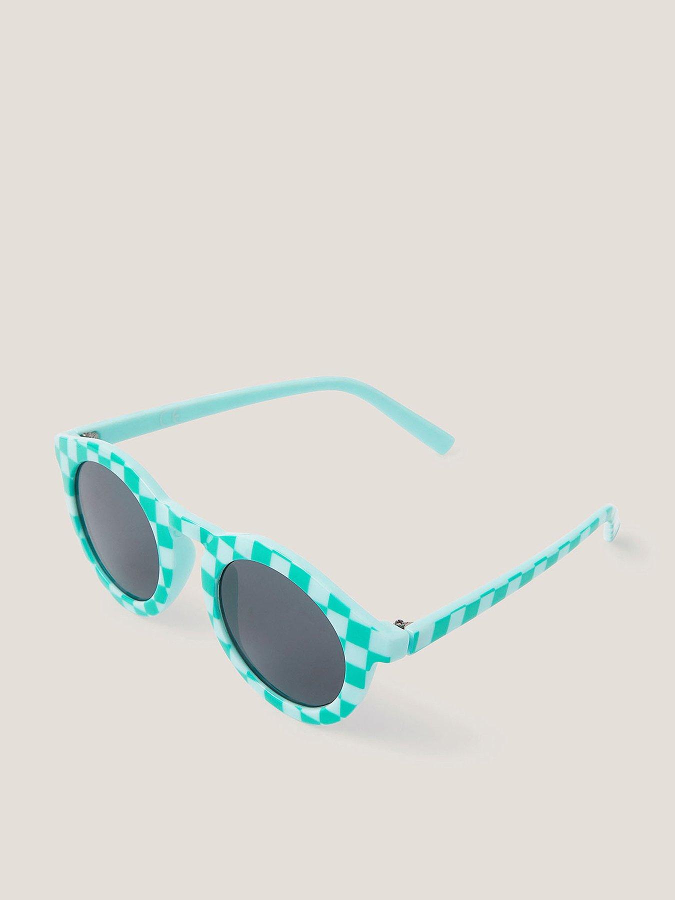 Monsoon Girls Checkerboard Round Sunglasses - Blue