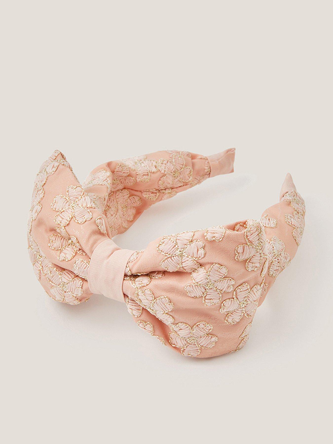 Monsoon Girls Sara Satin Embroidered Bow Aliceband - Pink