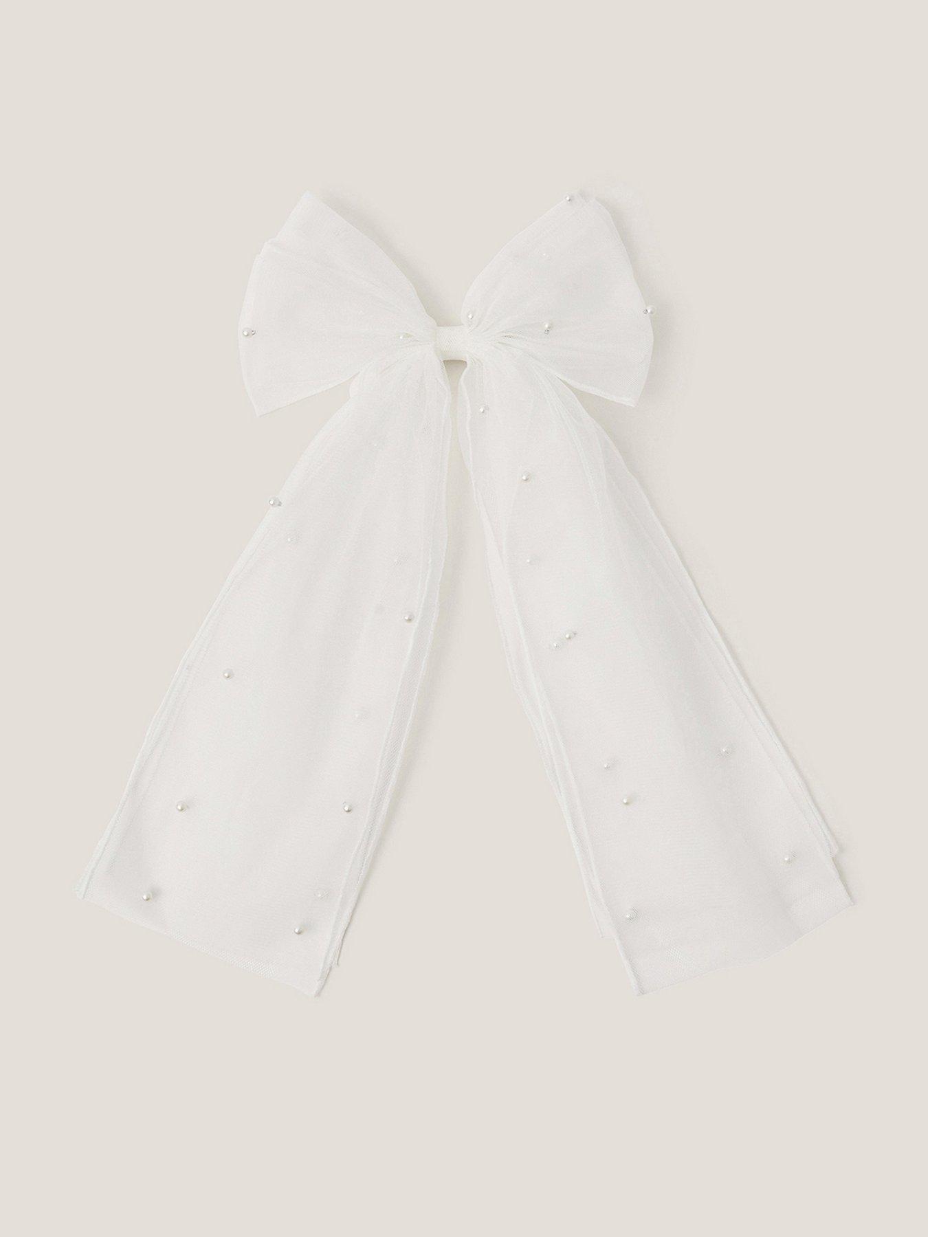 Monsoon Girls Communion Veil Pearl Bow Clip - White