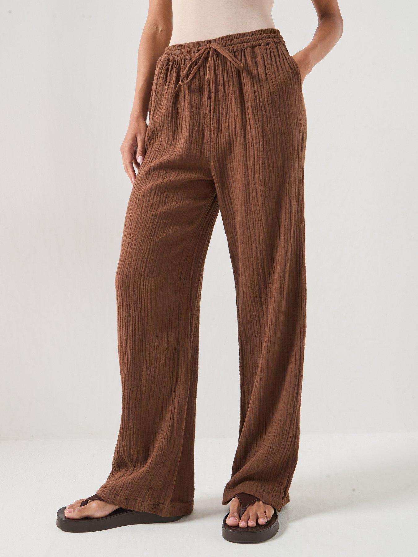 Only Onlthyra Long Pant Noos Wvn, Brown, Size S, Women