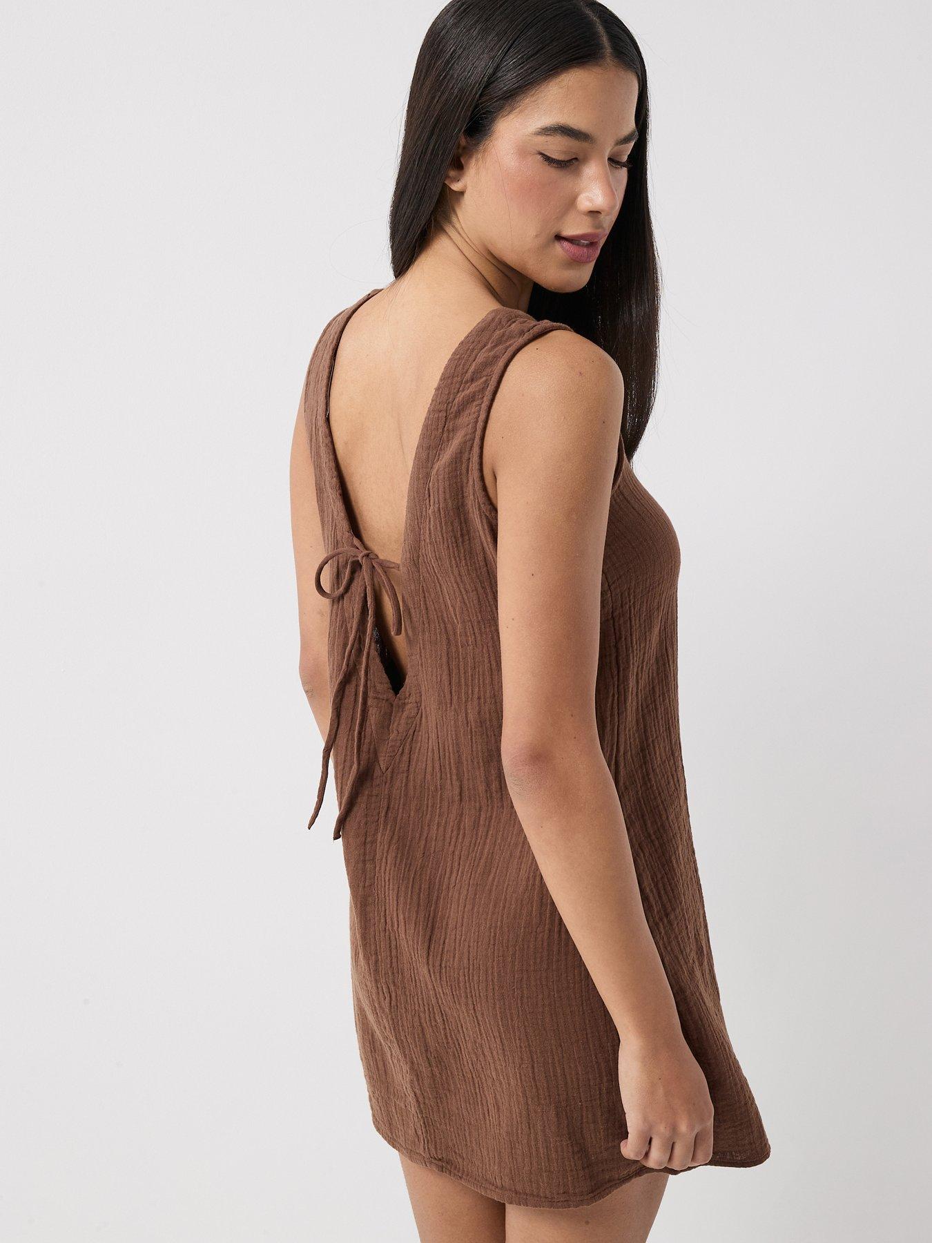 Only Onlthyra Open Tie Back Mini Dress - Brown