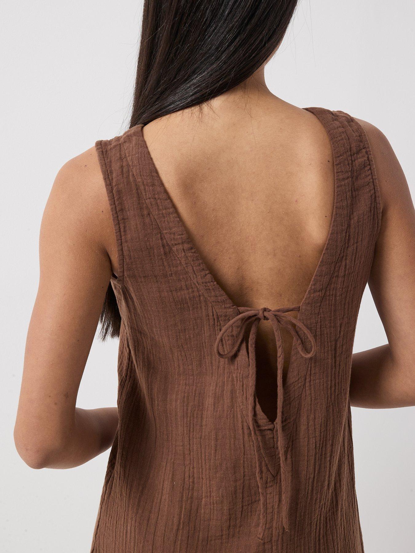 Only Onlthyra Open Tie Back Mini Dress - Brown | Very