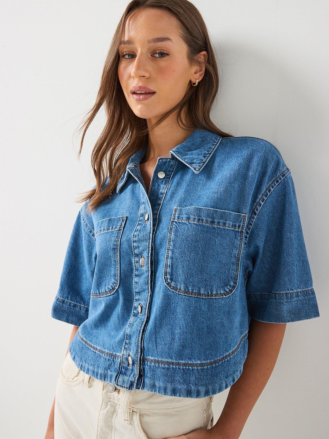 Only Cleo Short Sleeve Crop Denim Shirt - Blue