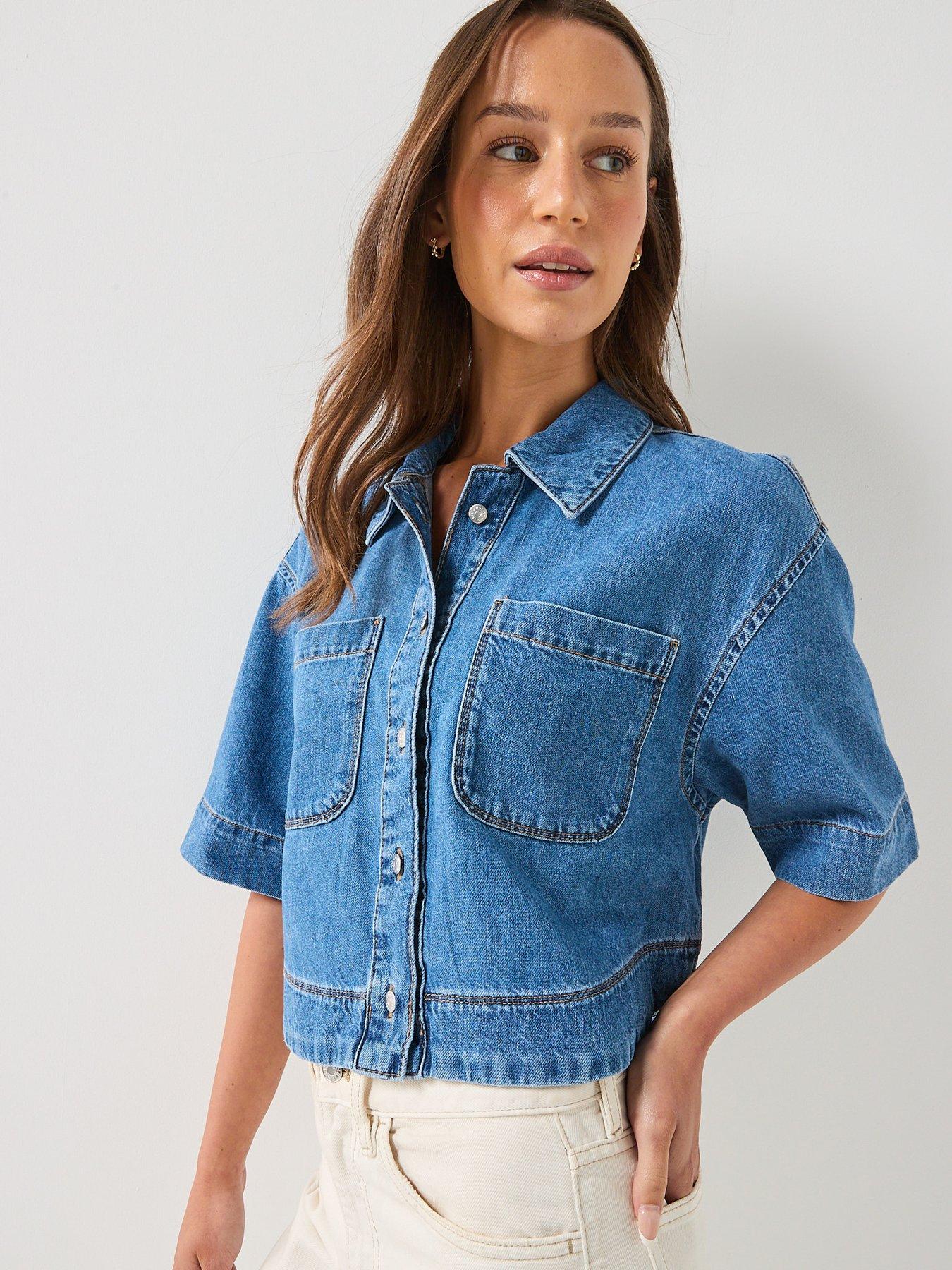 Only Cleo Short Sleeve Crop Denim Shirt - Blue | Very