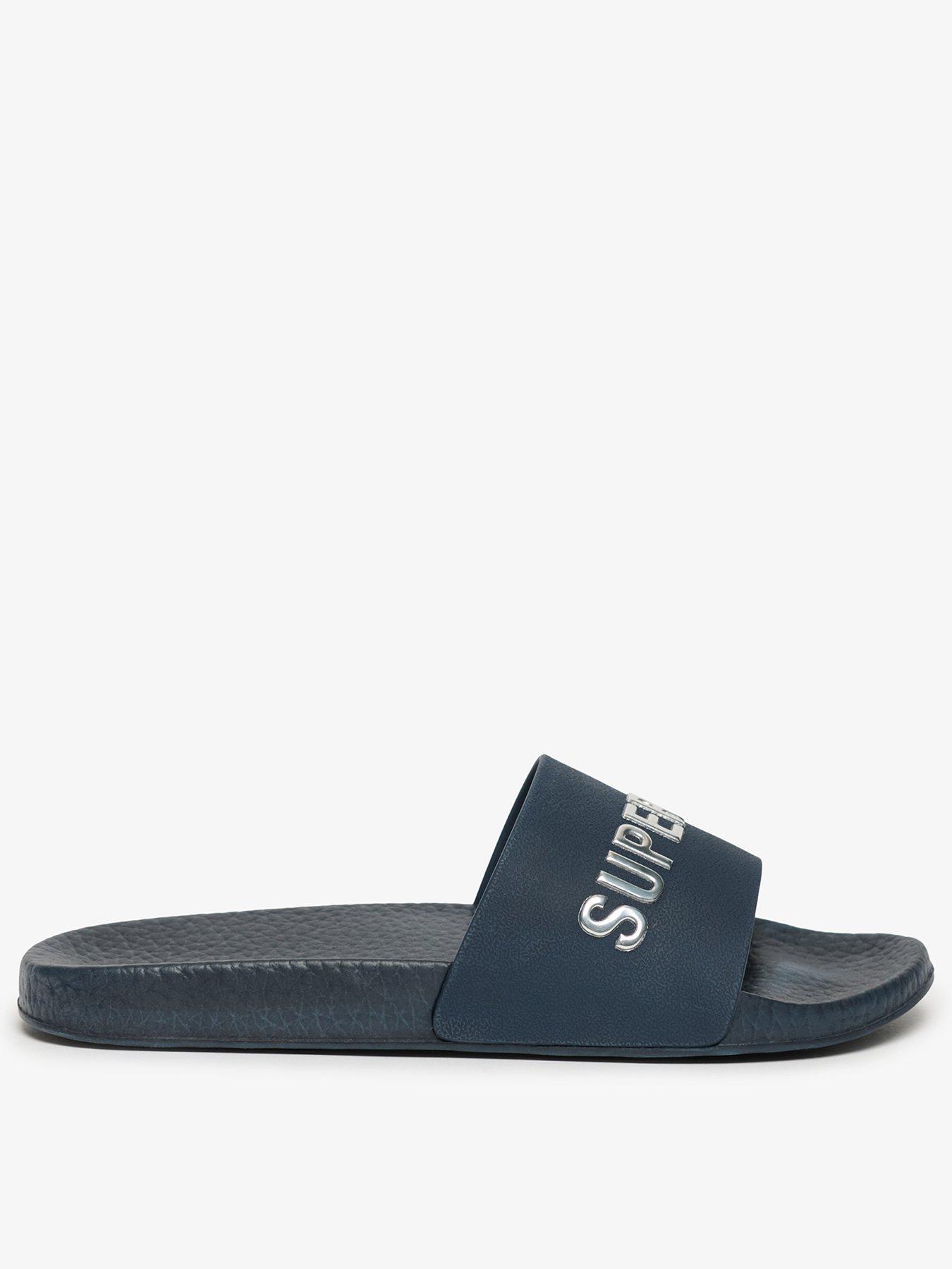 Superdry Towelling Pool Sliders, Blue, Size 5-6, Women