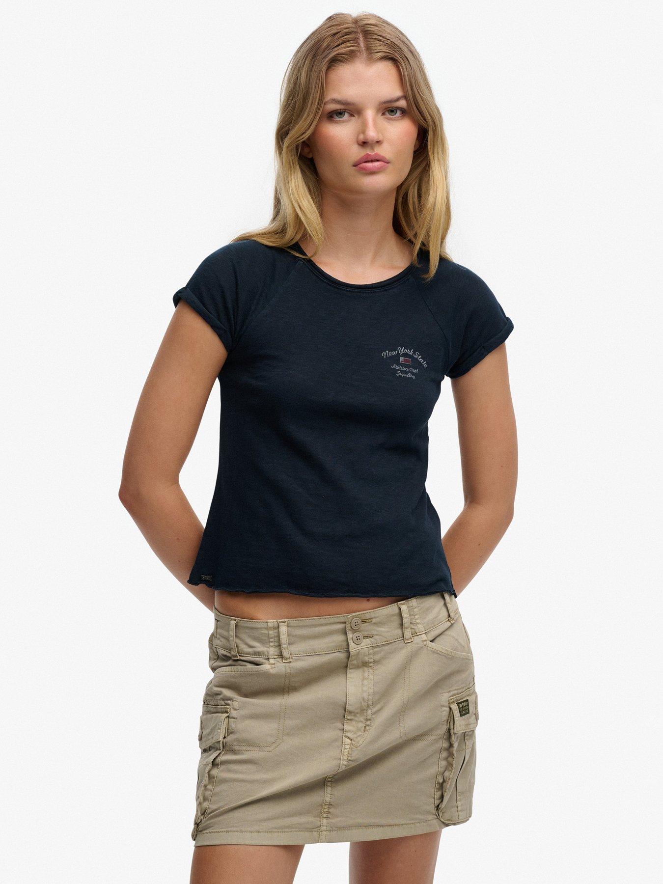 Superdry Athletic Essentials Slub Graphic T-Shirt, Blue, Size 8, Women