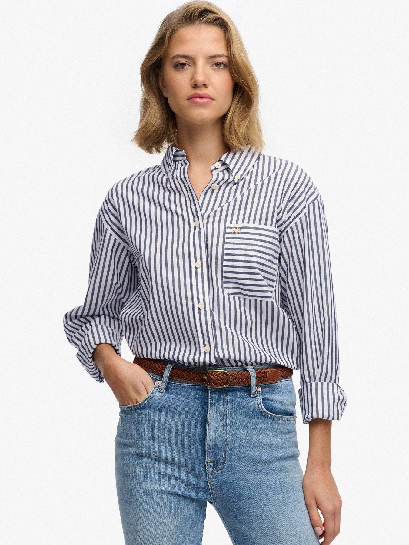 Superdry Poplin Relaxed Long Sleeve Shirt - Stripe