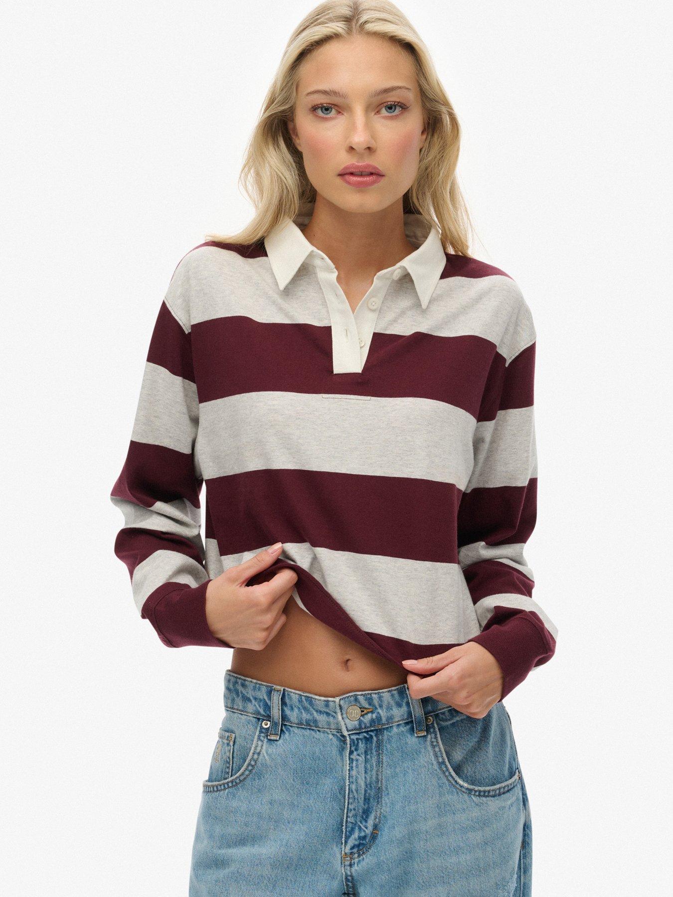 Superdry Athletic Essentials Cropped Stripe Rugby Top