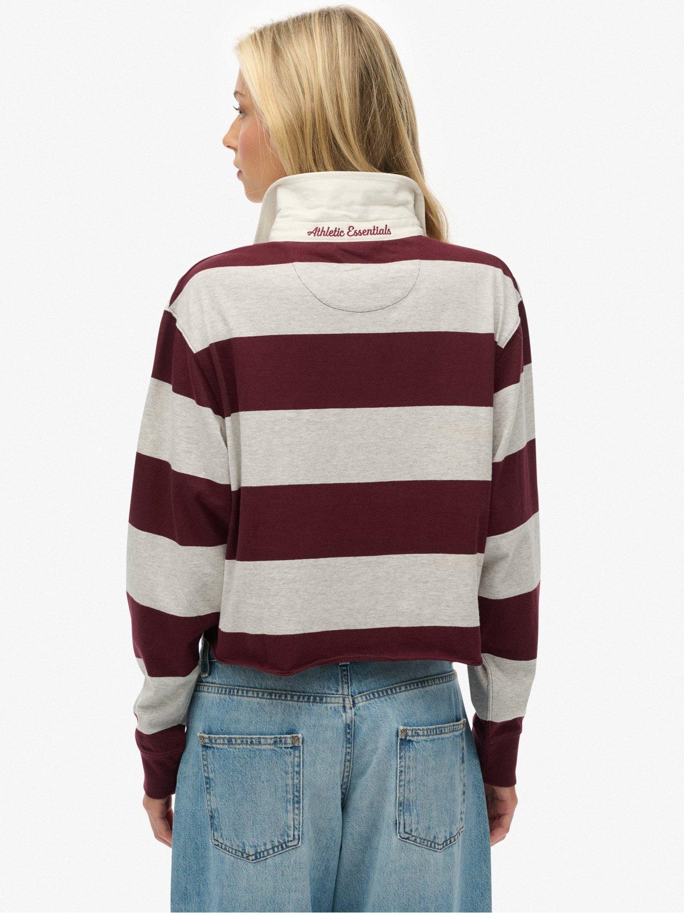 Image 2 of 5 of Superdry Athletic Essentials Cropped Stripe Rugby Top