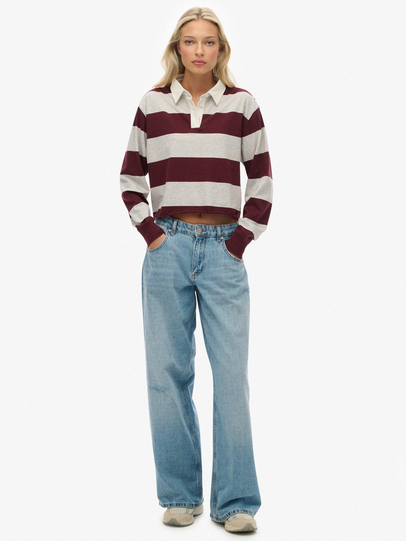 Image 3 of 5 of Superdry Athletic Essentials Cropped Stripe Rugby Top