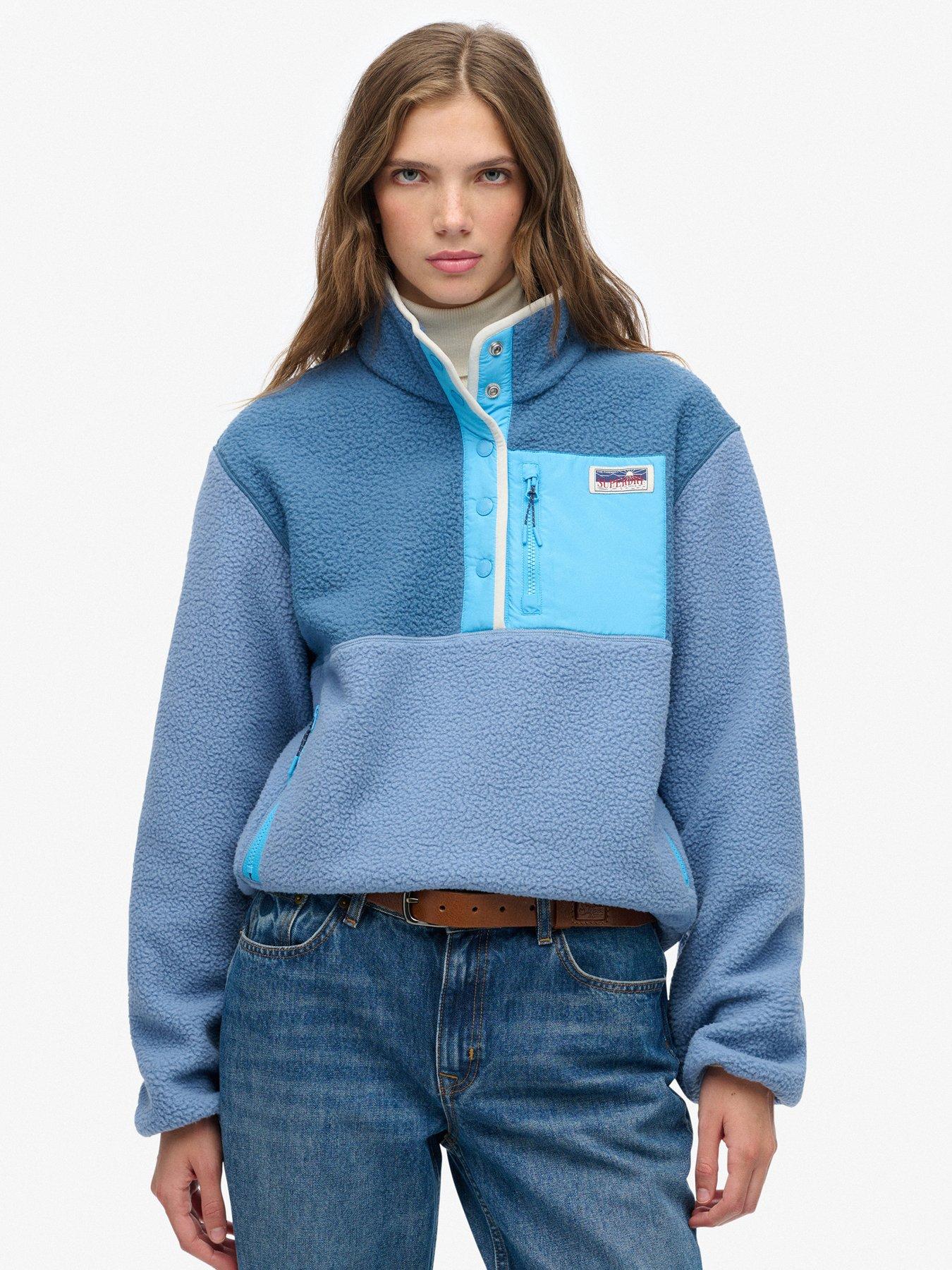 Superdry Colour Block Fleece Pull Over - Blue